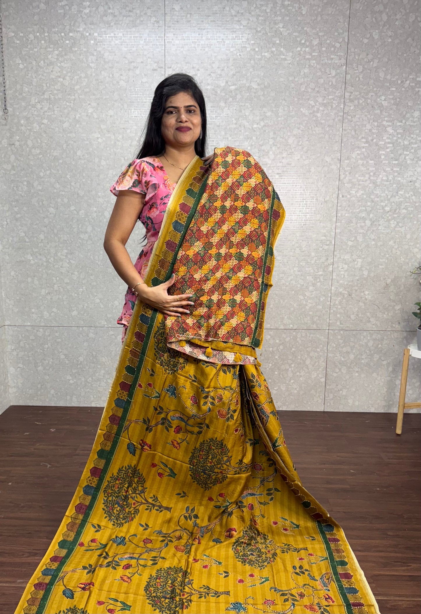 Dola silk Kantha work saree-SR1106B
