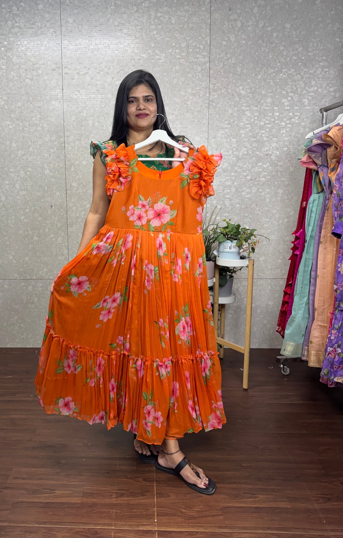 Pure Chiffon digital print frock-SRF1050B