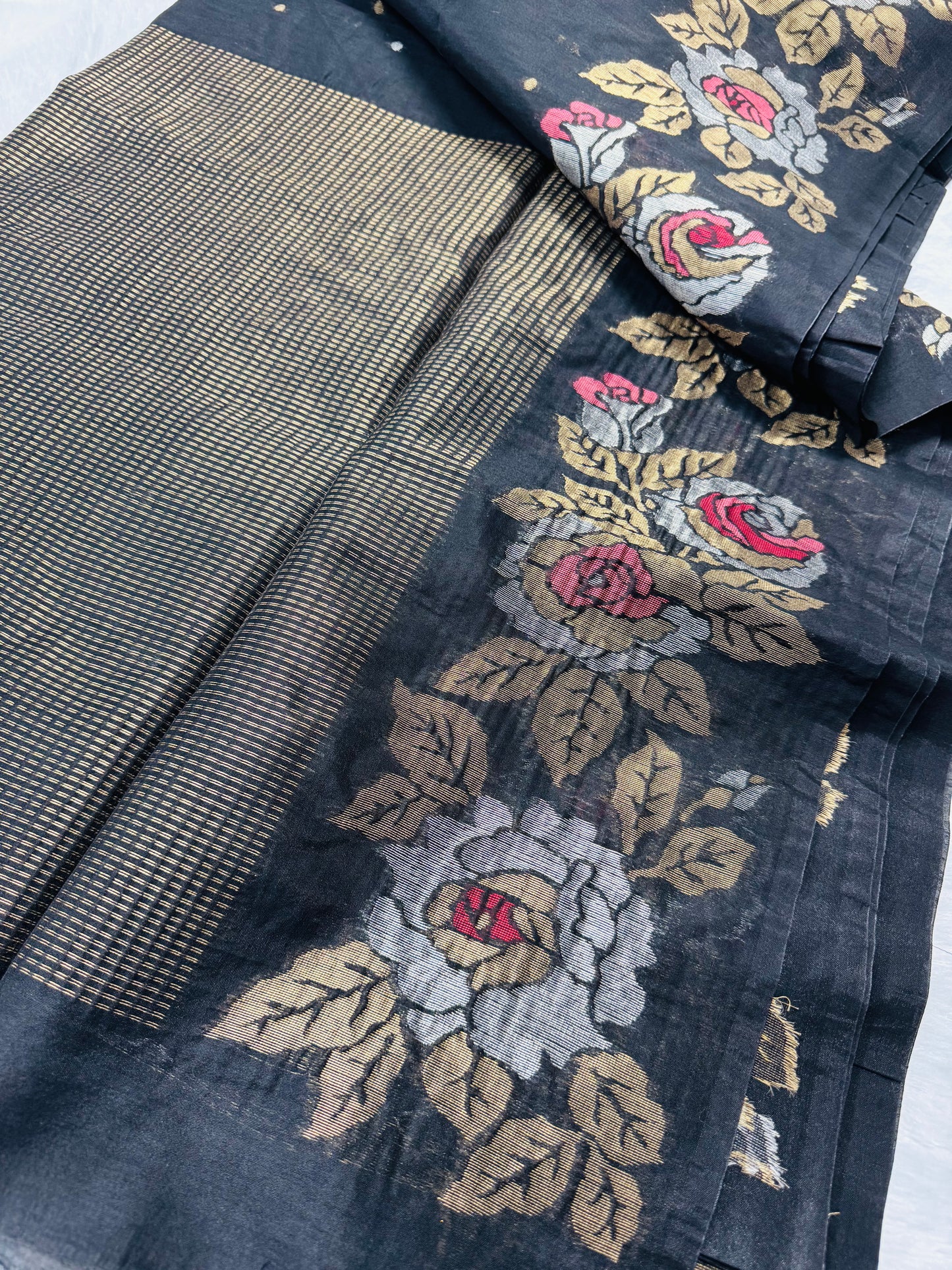 Black Linen Silk Saree-SR1002E