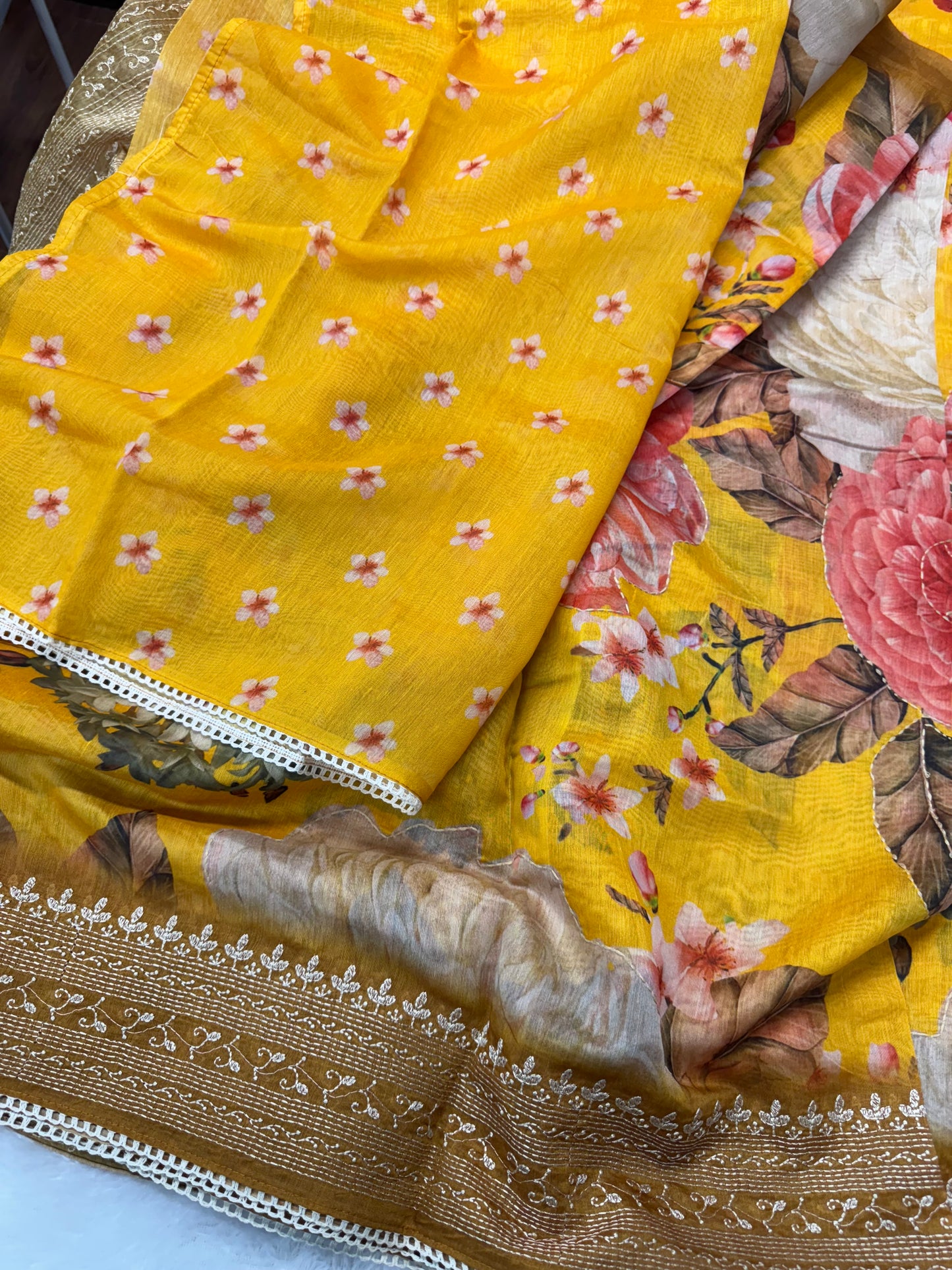 Chanderi Kantha work saree-SR1058C