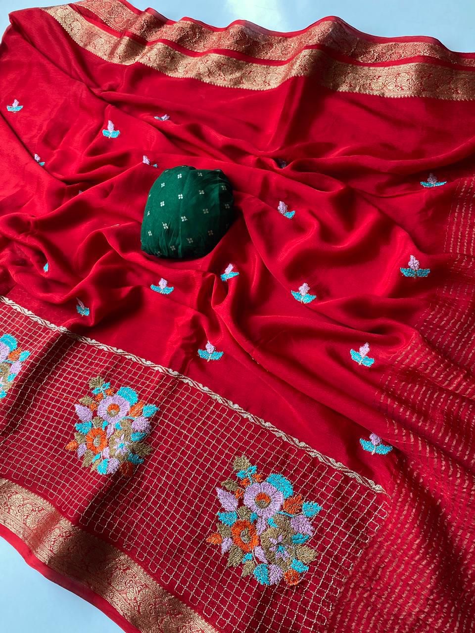 Pure Chinnon embroidery saree-SR1147E