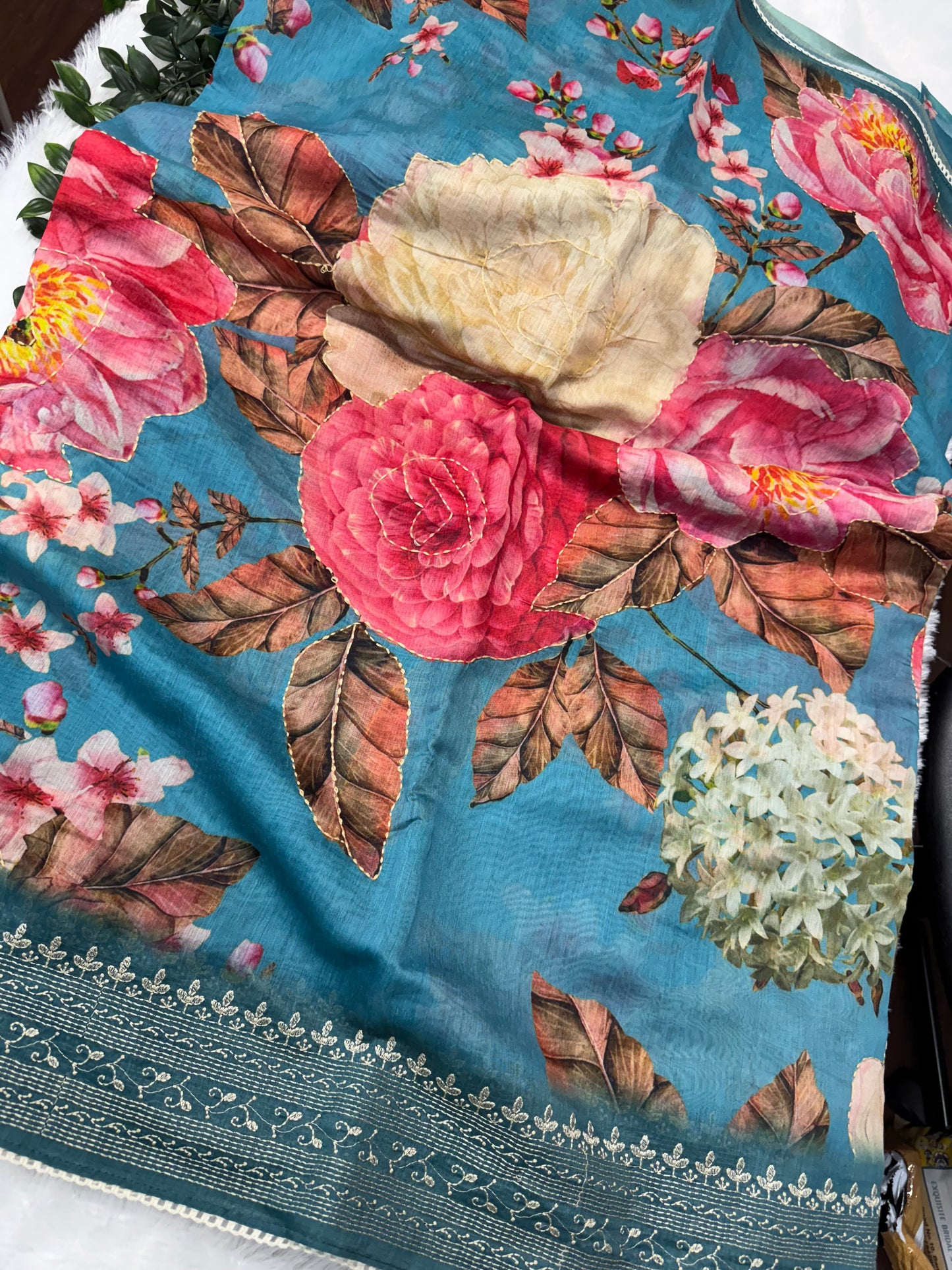 Chanderi Kantha work Saree-SR1058E