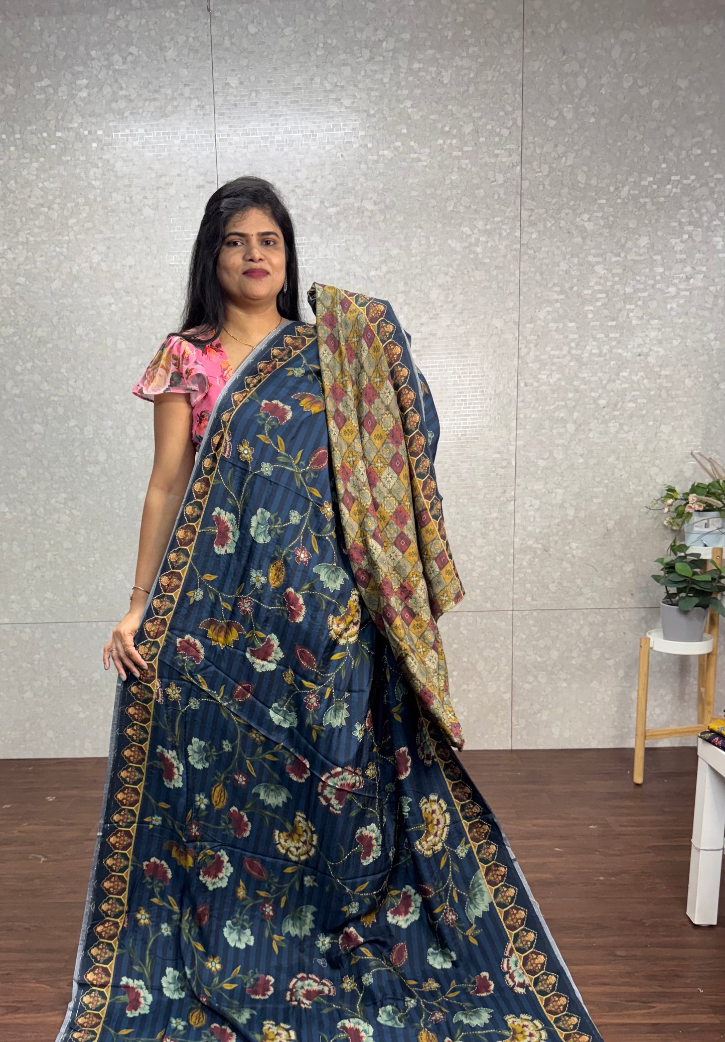 Dola silk Kantha work saree-SR1106E