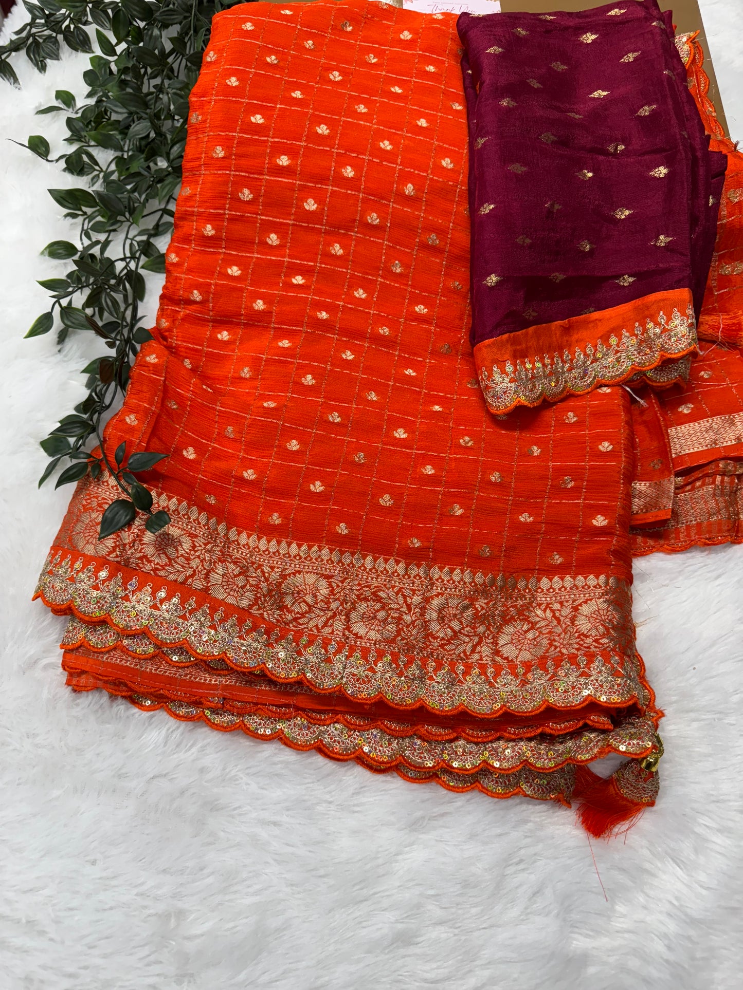 Pure Chinnon Zari Checks Saree-SR1005B