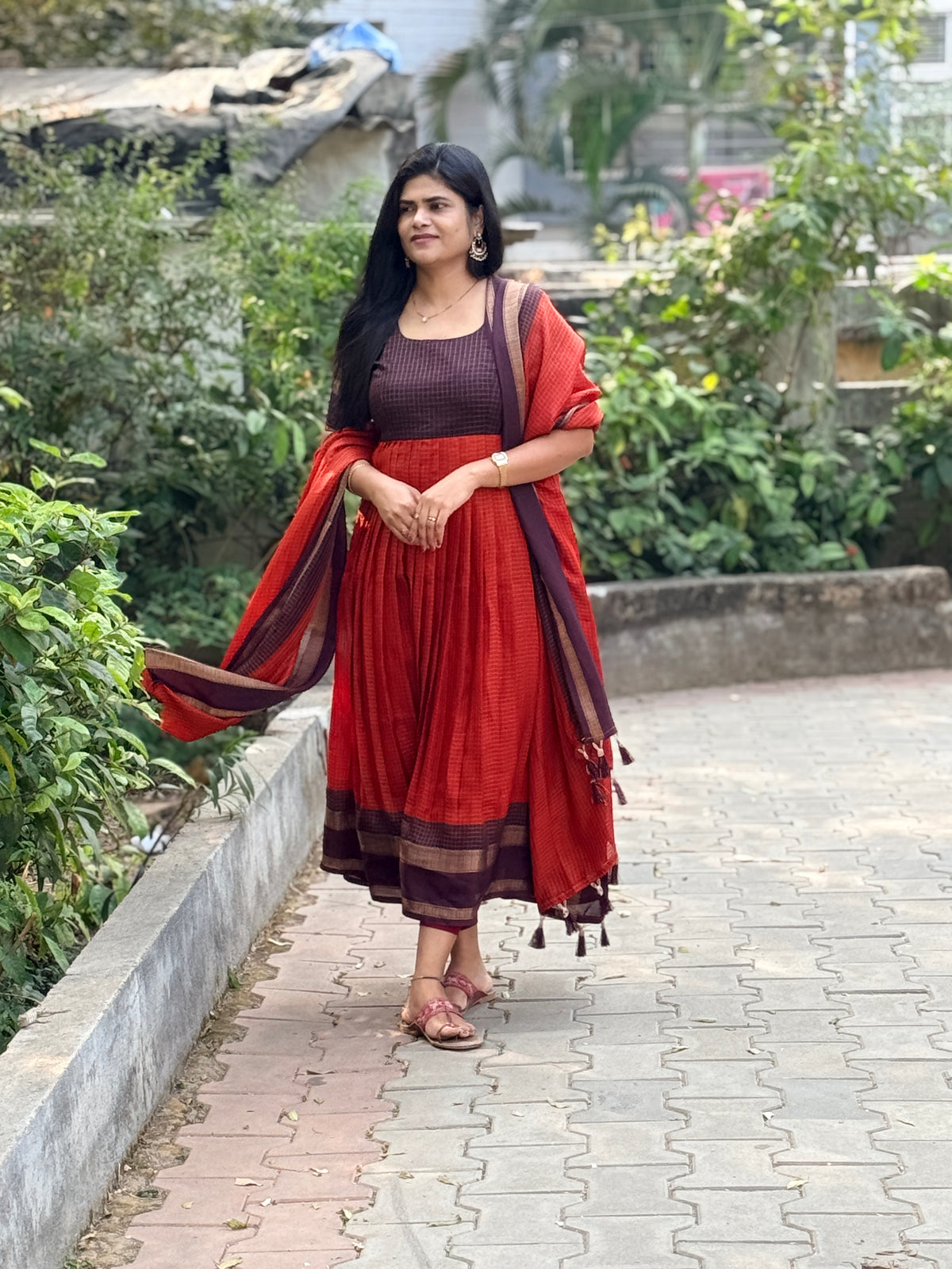 Vintage checks Anarkali-SRA023