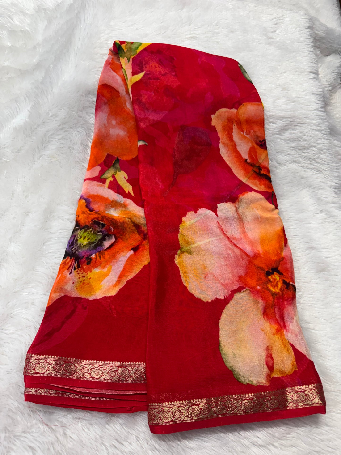 Pure chinnon digital print saree-SR1211D