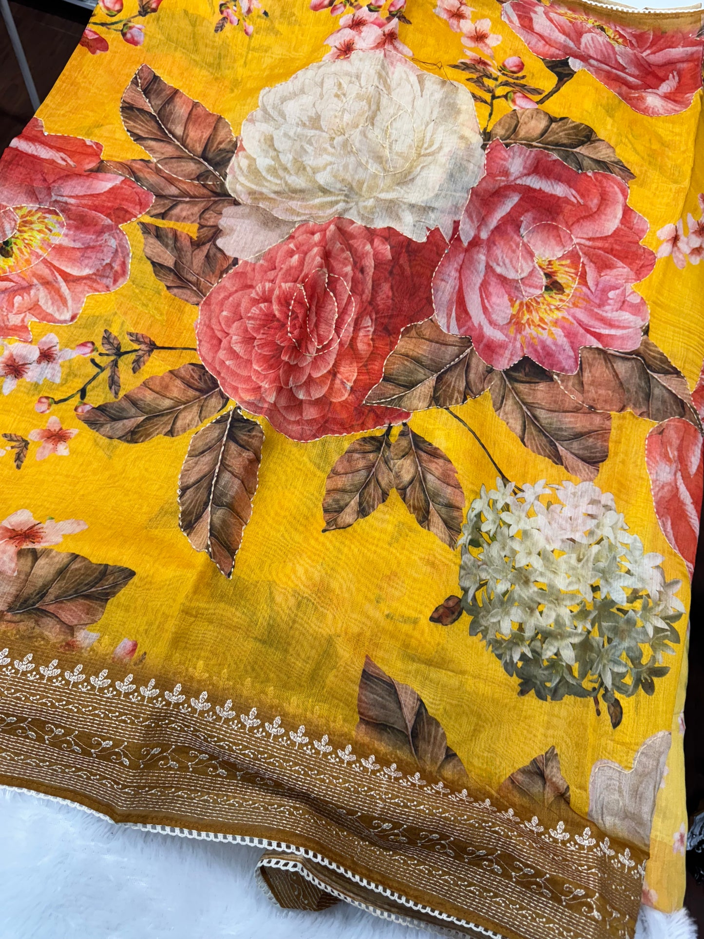 Chanderi Kantha work saree-SR1058C