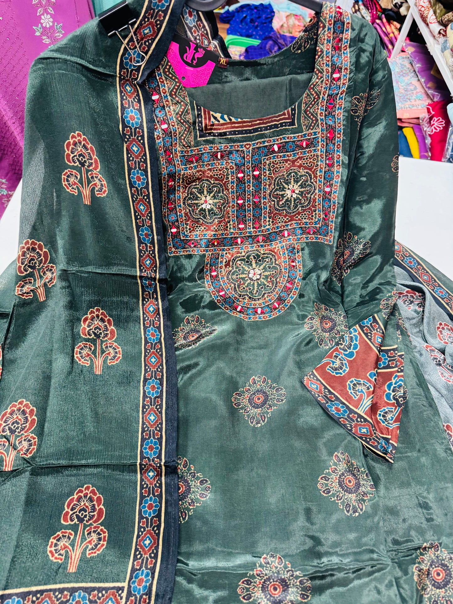 Crepe silk ajrakh suit-SRS056E