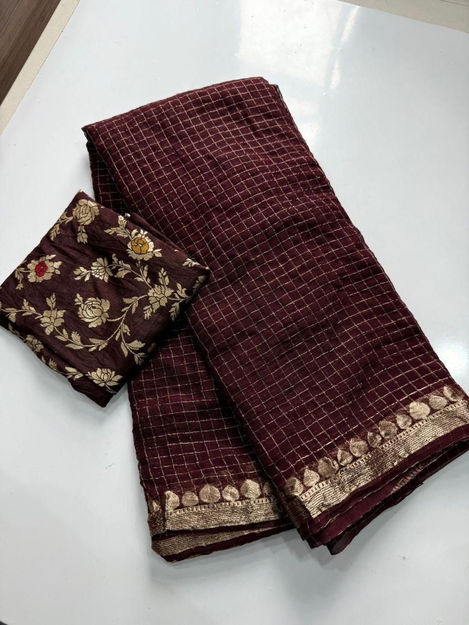 Viscose Georget checks saree-SR1212D