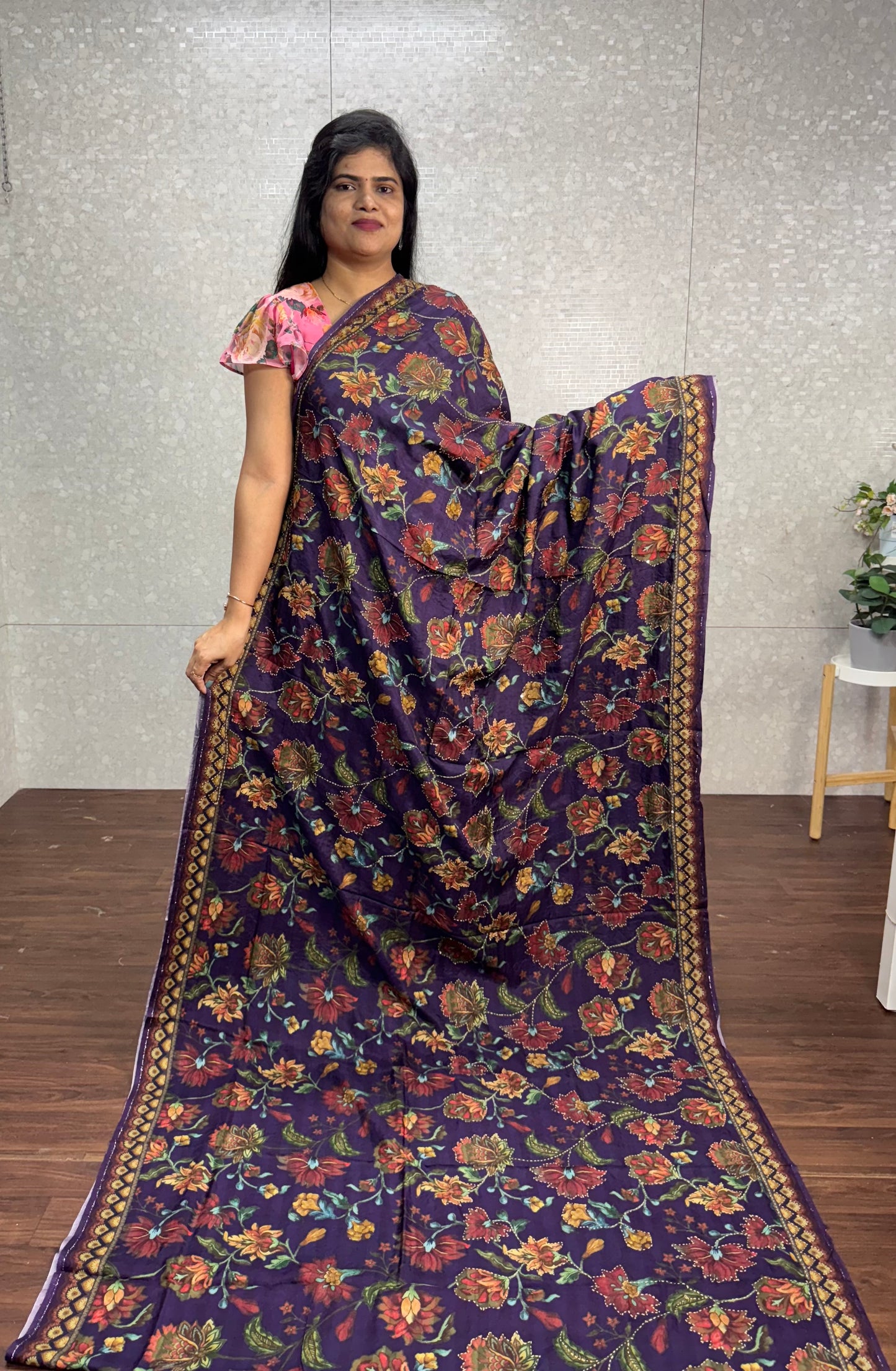 Dola silk Kantha work saree-SR1106F
