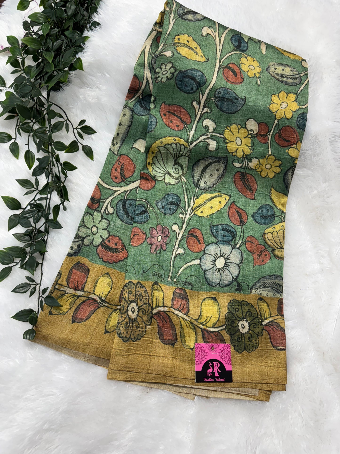 Tassar silk pen Kalamkari print saree-SR1126D