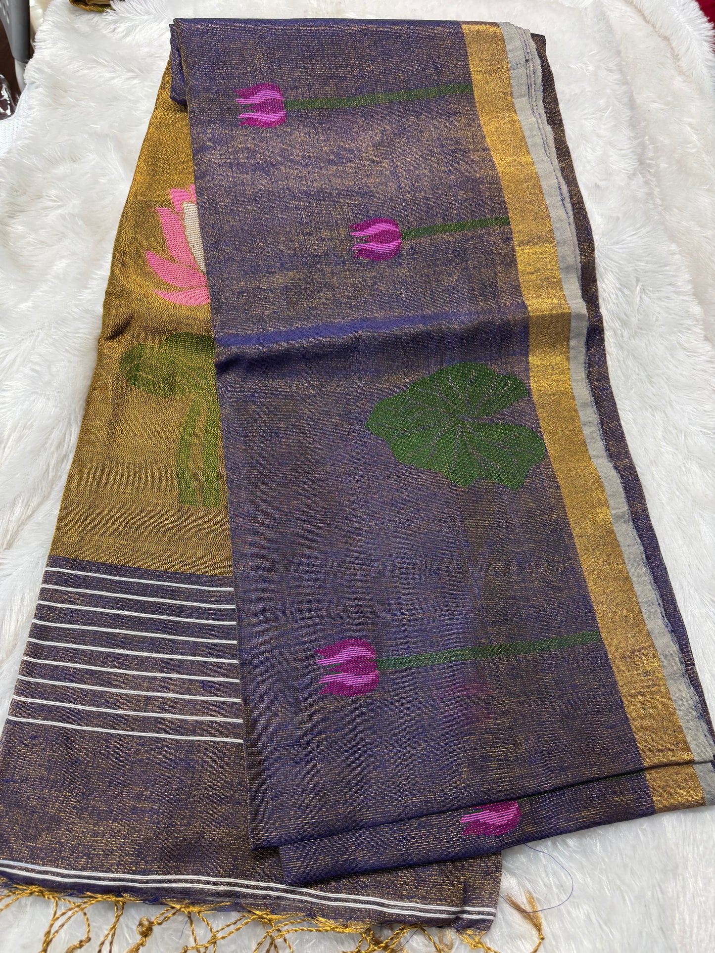 Tissue linen jamdhani saree-SR1215B