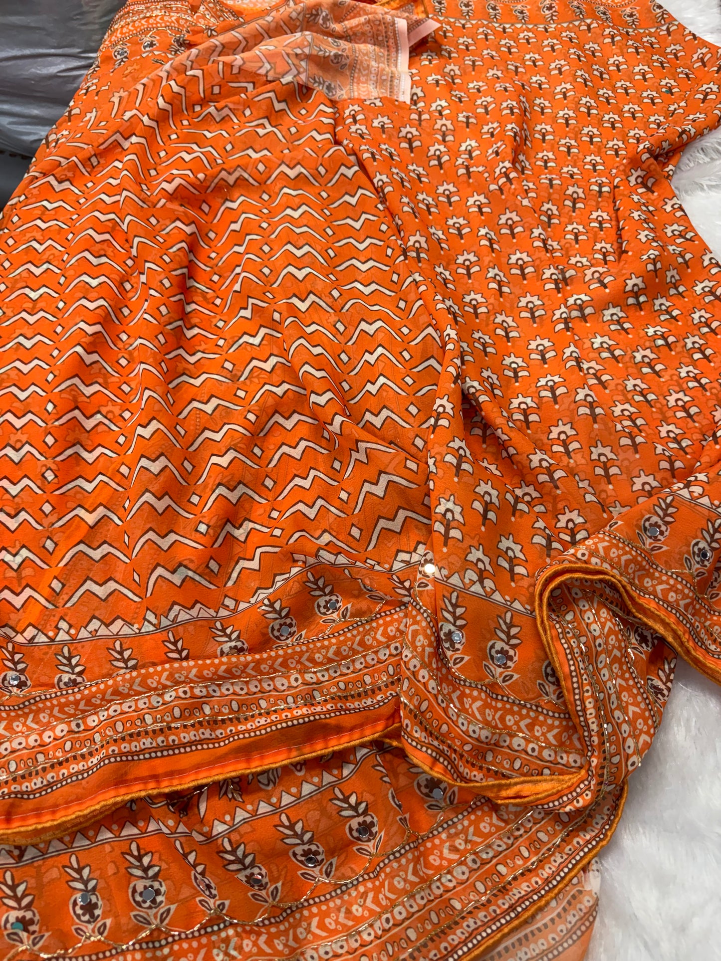 Georget mirror work saree-SR1214E