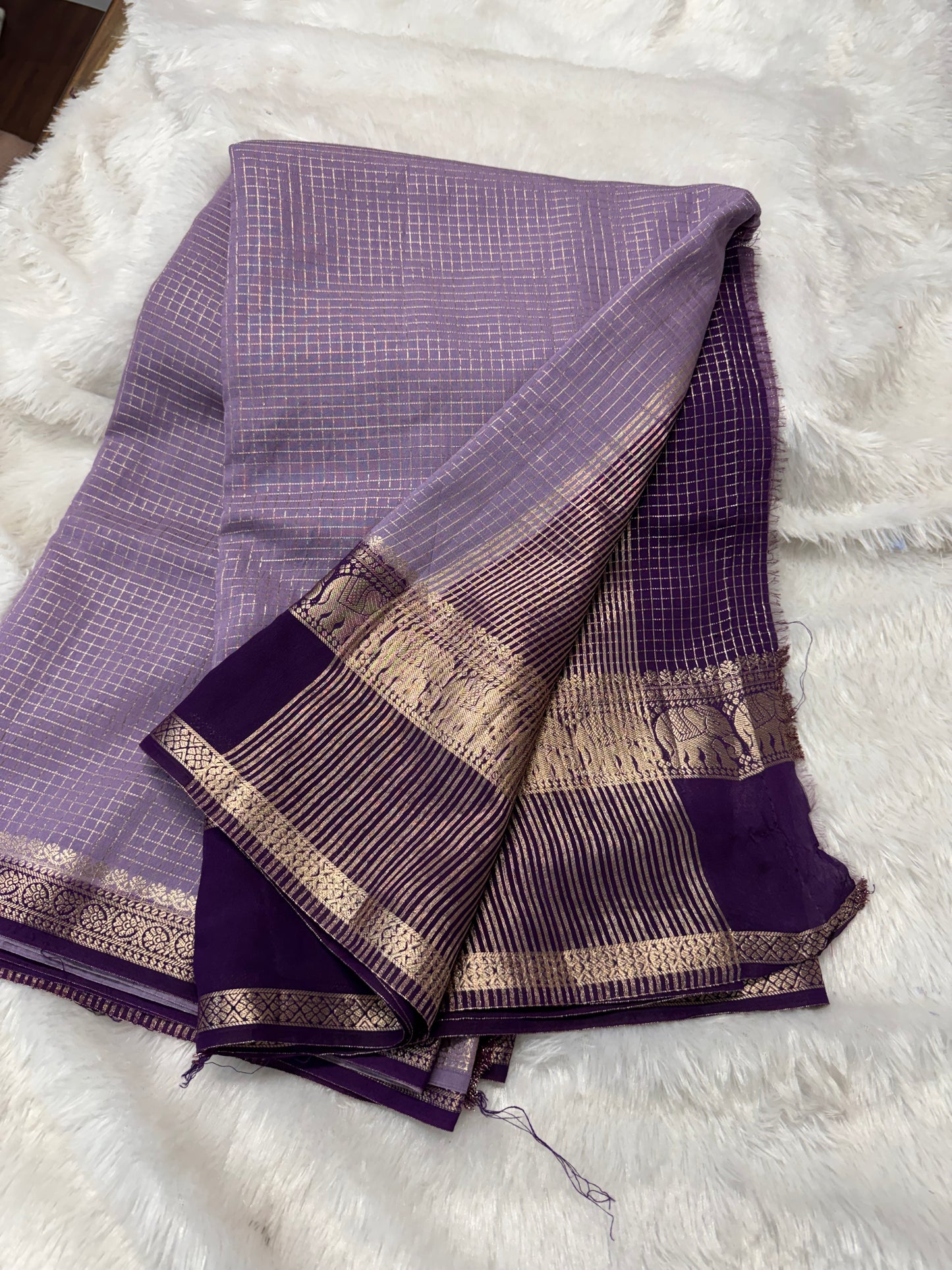 Vintage georget checks saree-SR1242A