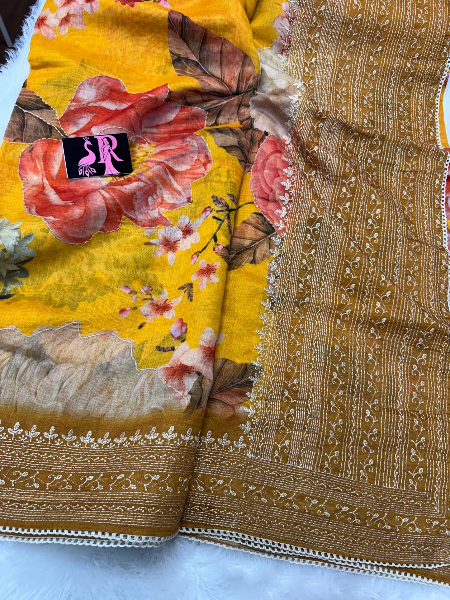 Chanderi Kantha work saree-SR1058C