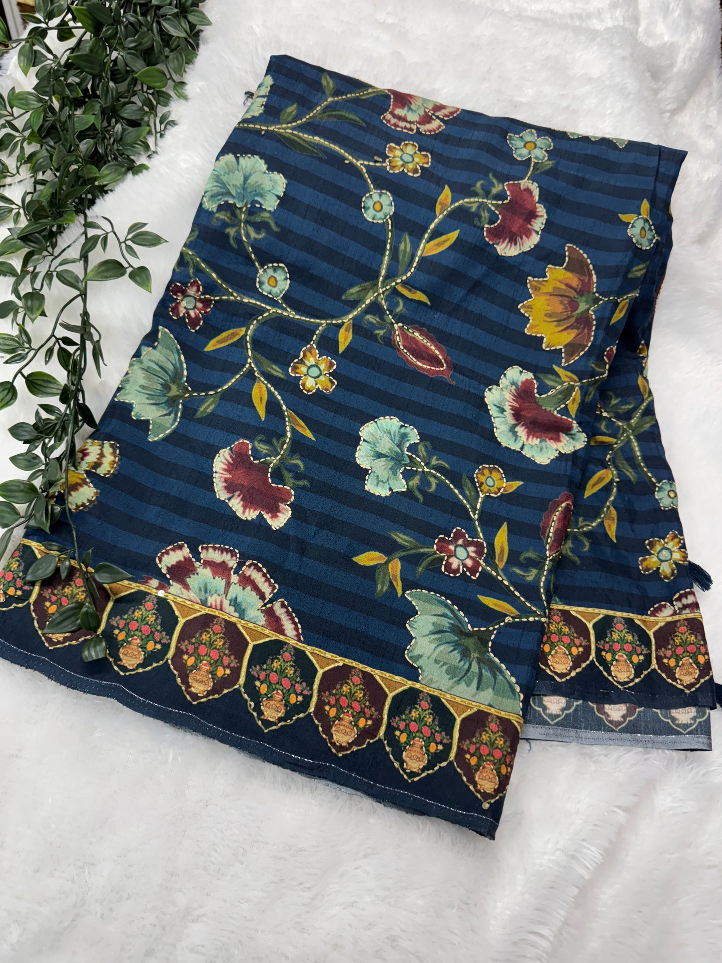 Dola silk Kantha work saree-SR1106E
