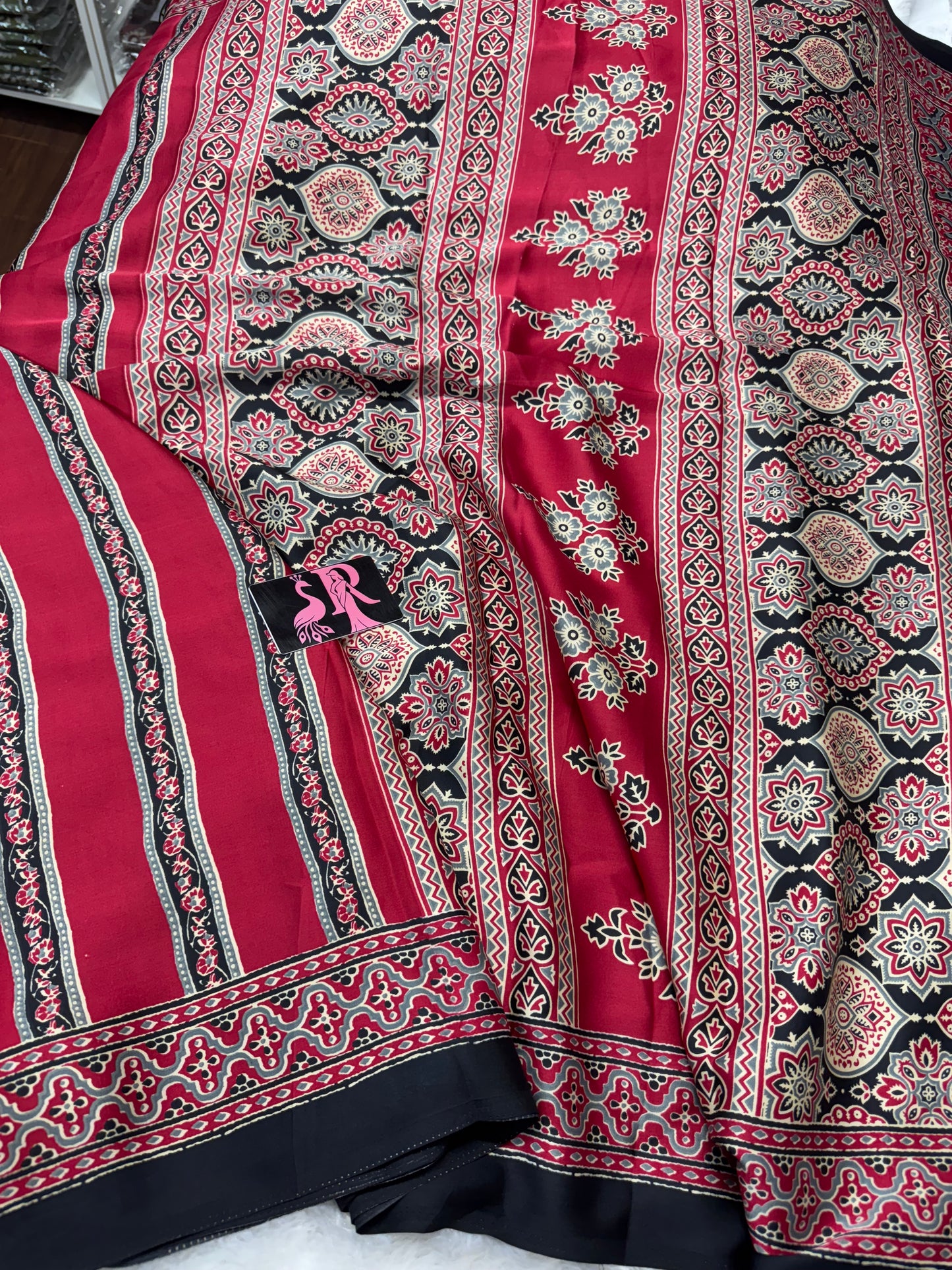 Modal silk Ajrakh sarees-SR1056A