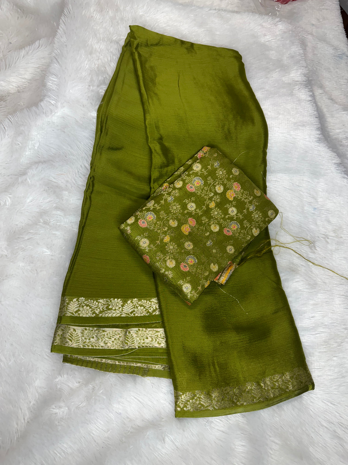 Pure chinnon saree Meena blouse-SR1306I