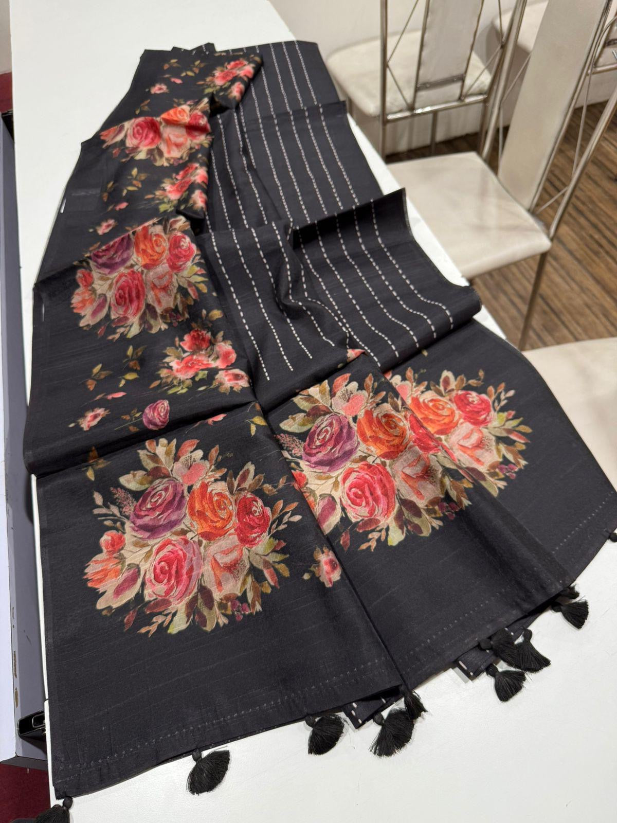 Soft Tassar digital print saree-SR1060A