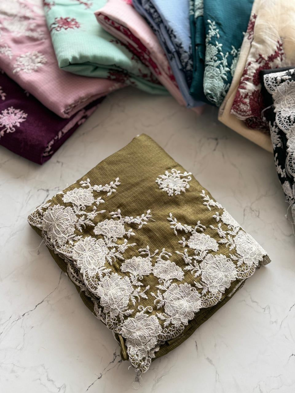 Kota Doria Embroidered Saree-SR1239F