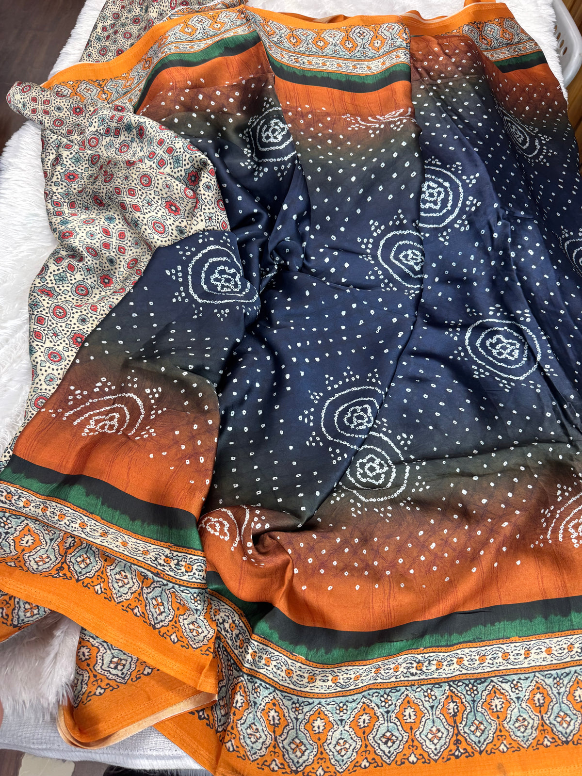 Mulberry silk ajrakh sarees-SR1309B