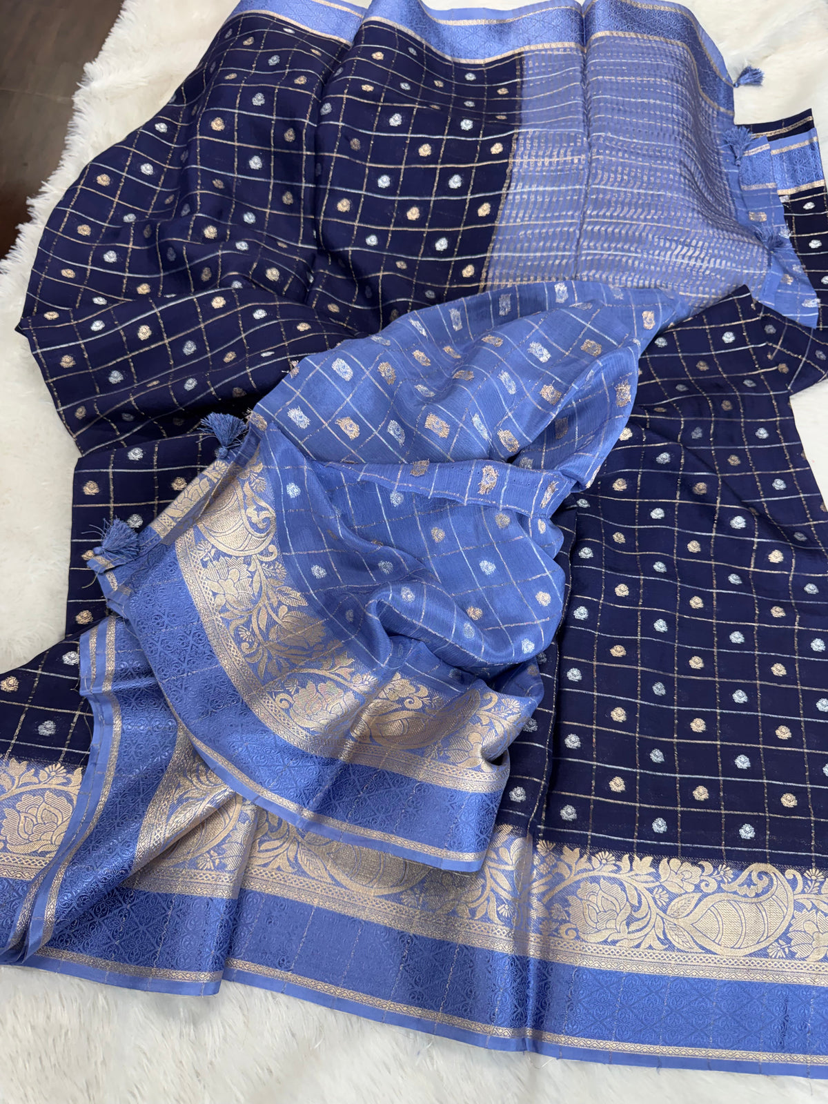 Pure chinnon checks sarees-SR1319C