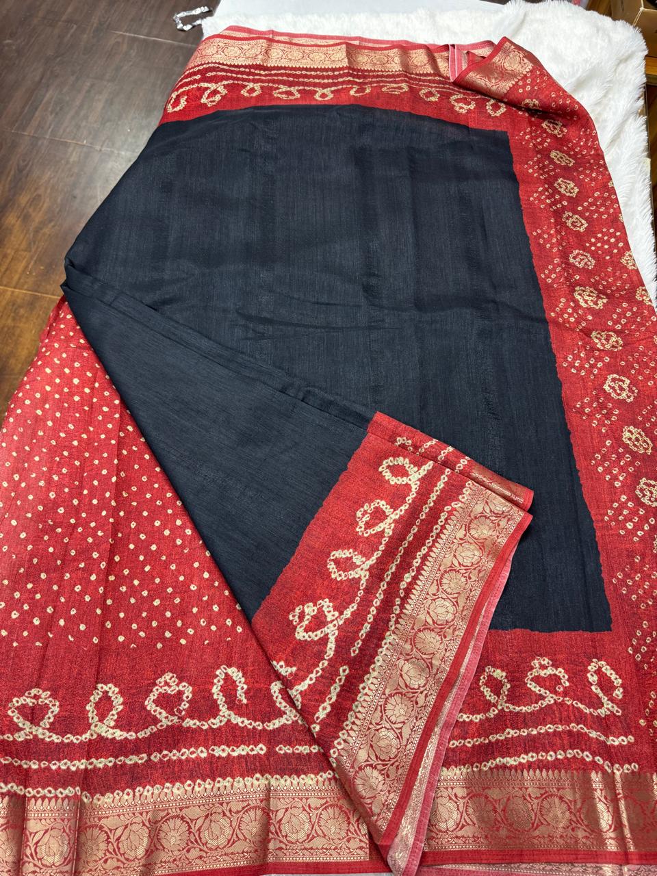 Viscose Tassar bandhini saree-SRCS006