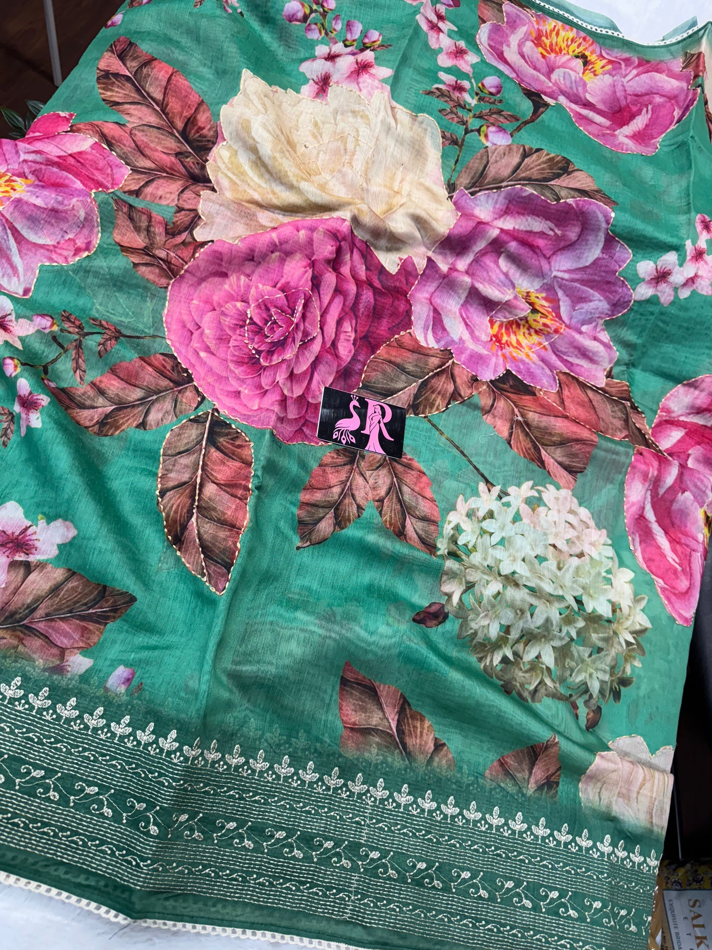 Chanderi Kantha work saree-SR1058B