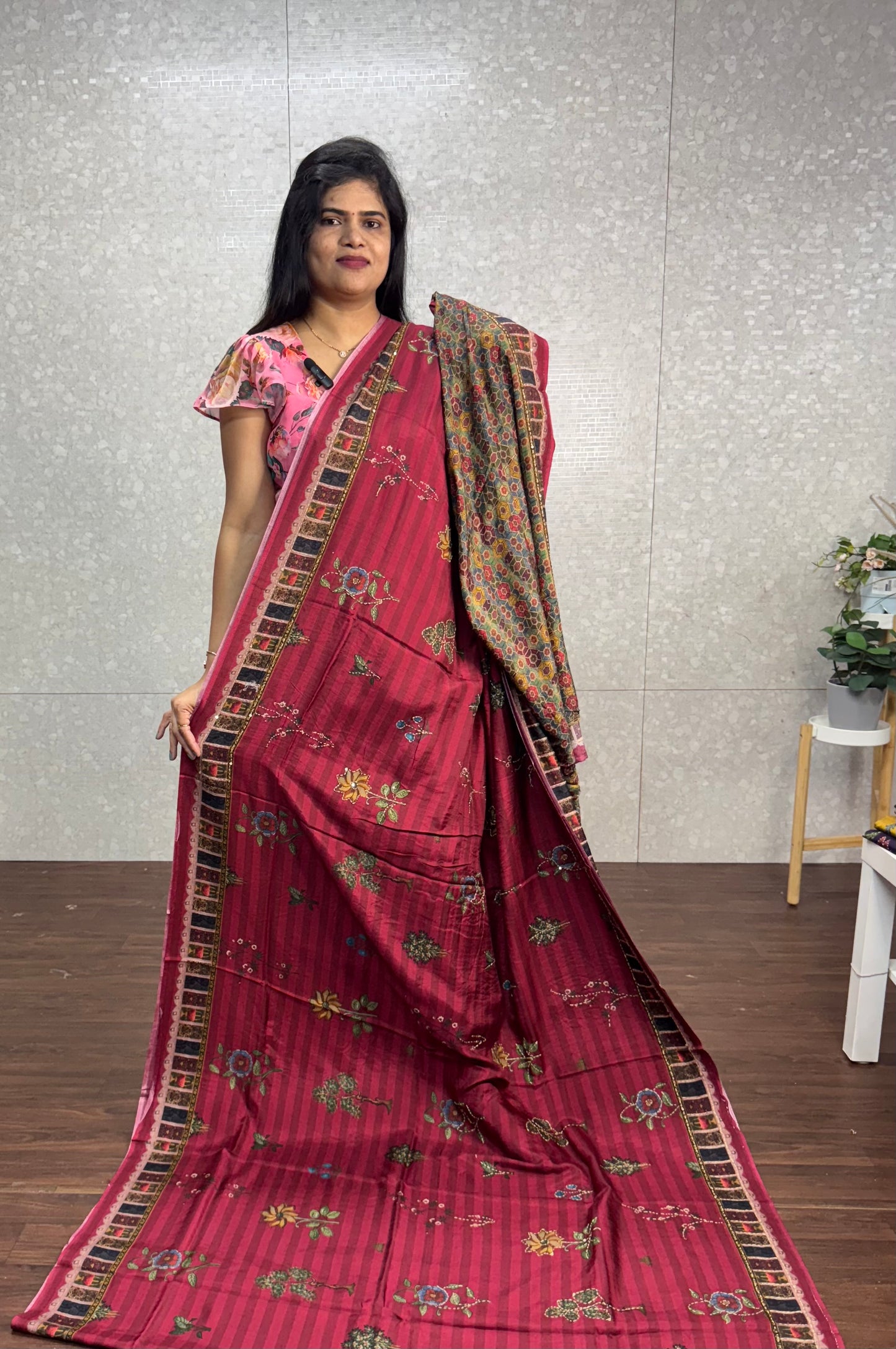Dola silk Kantha work saree-SR1106A