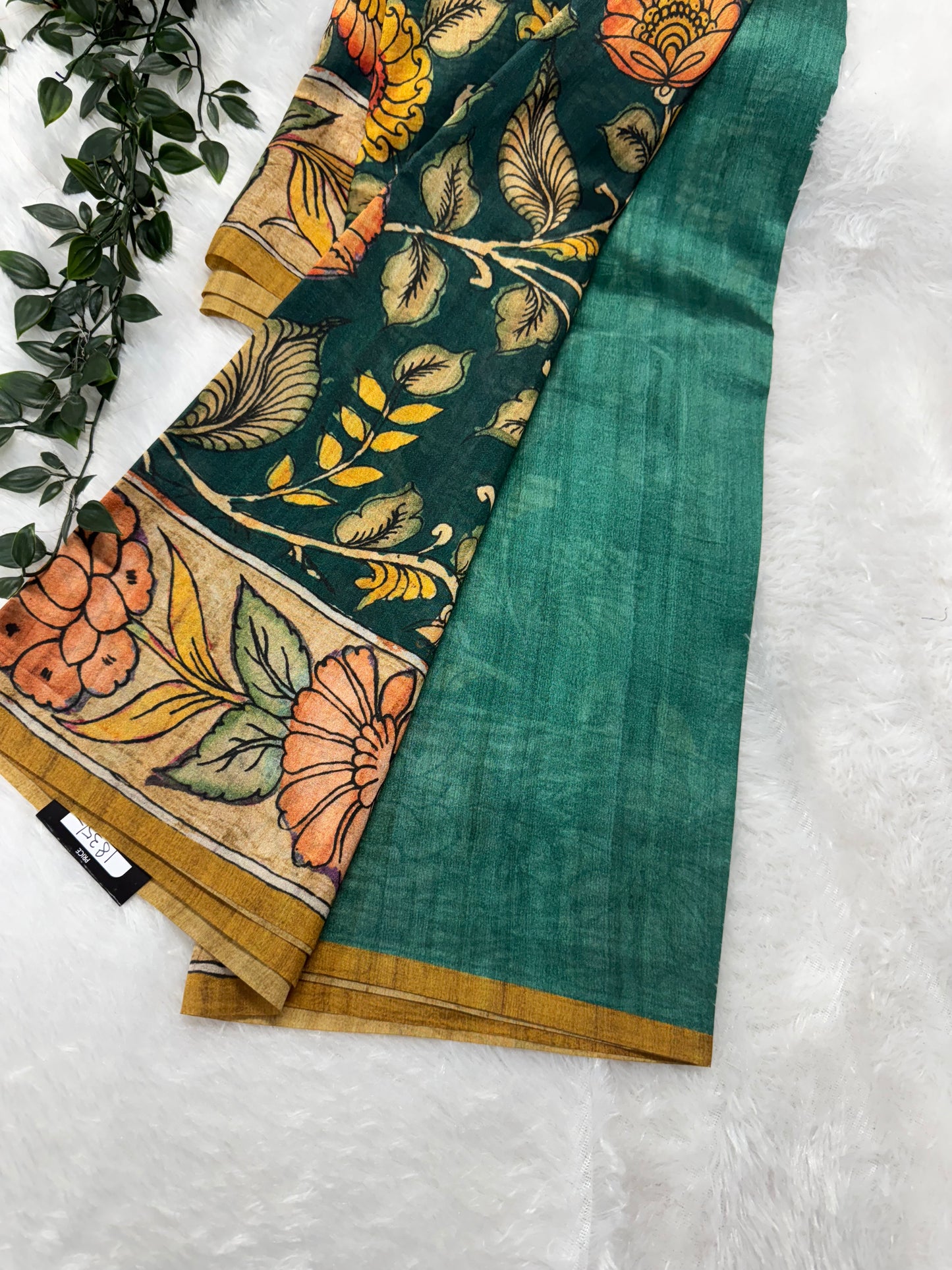 Tassar silk pen Kalamkari print saree-SR1126C