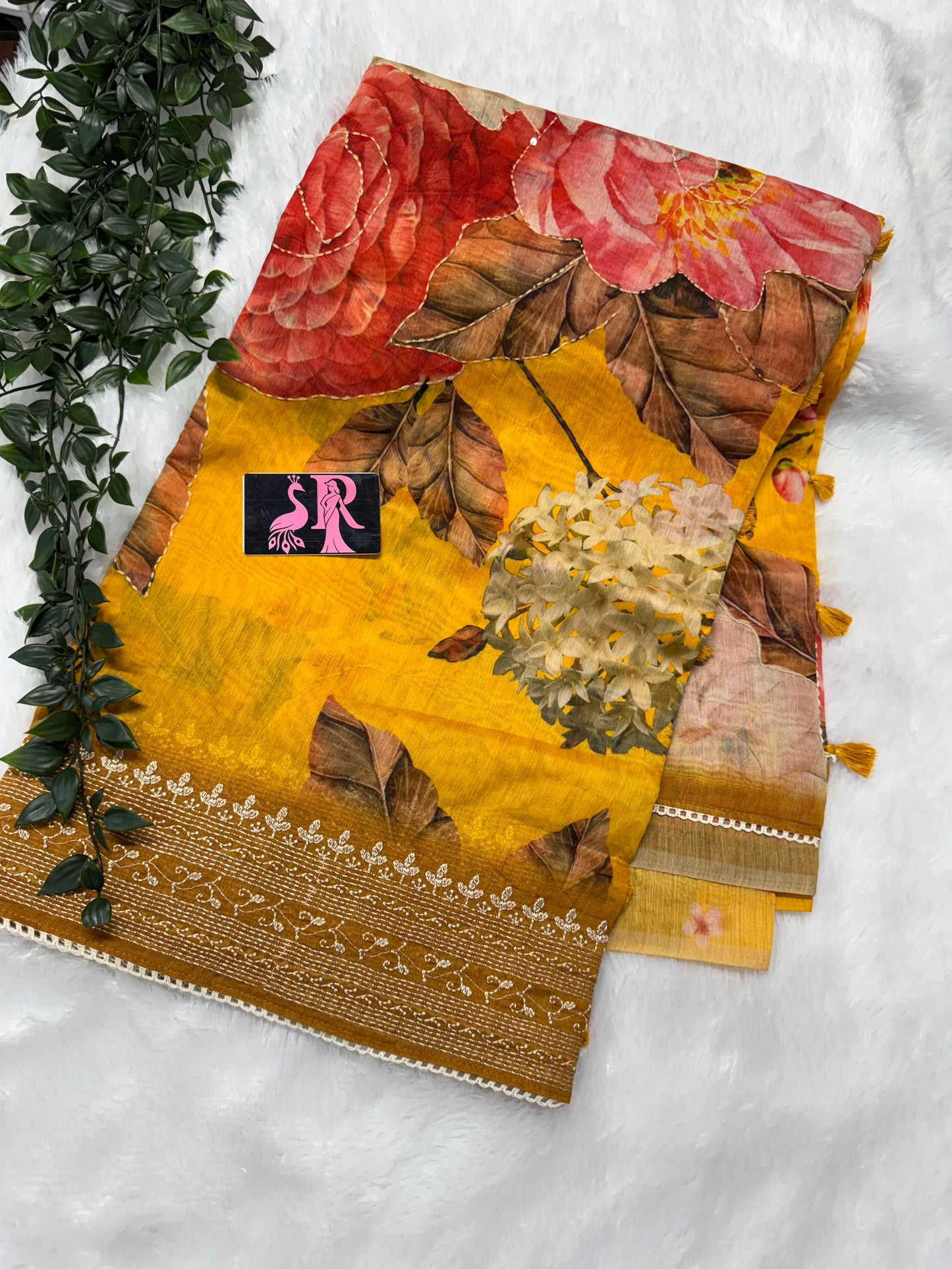 Chanderi Kantha work saree-SR1058C