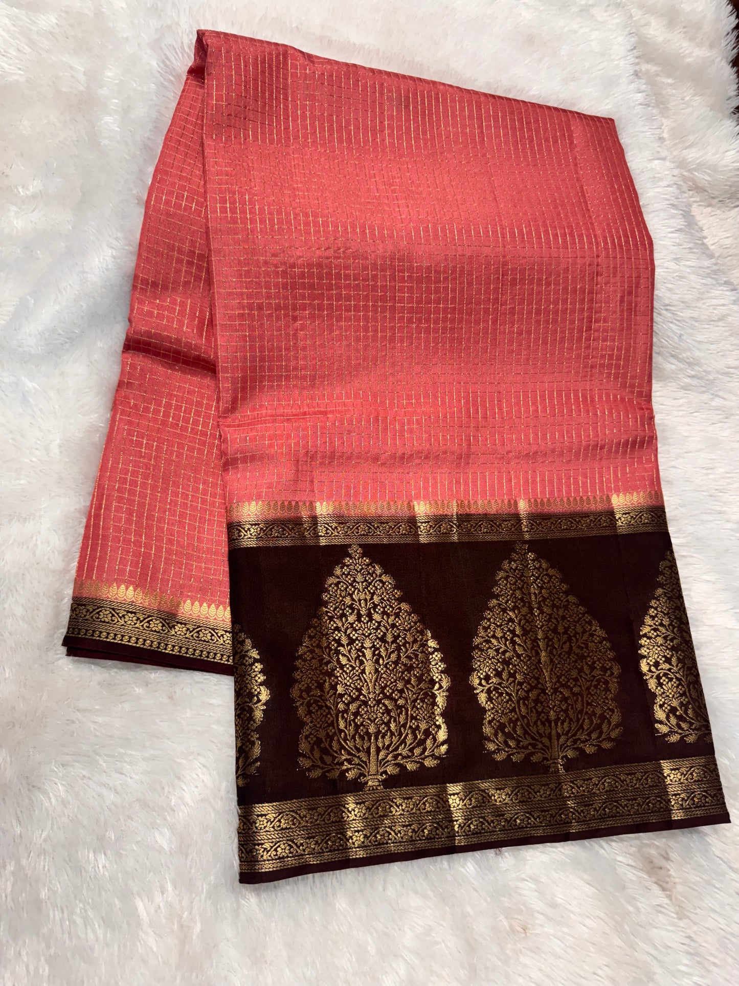 Mango pattu vintage checks saree-ST1276J