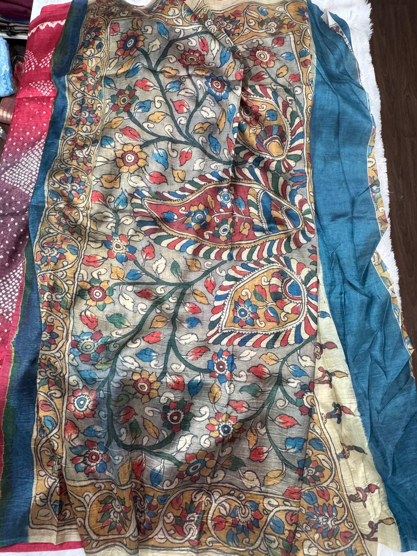 Crepe silk Bandhini Kalamkari fusion-SR1180