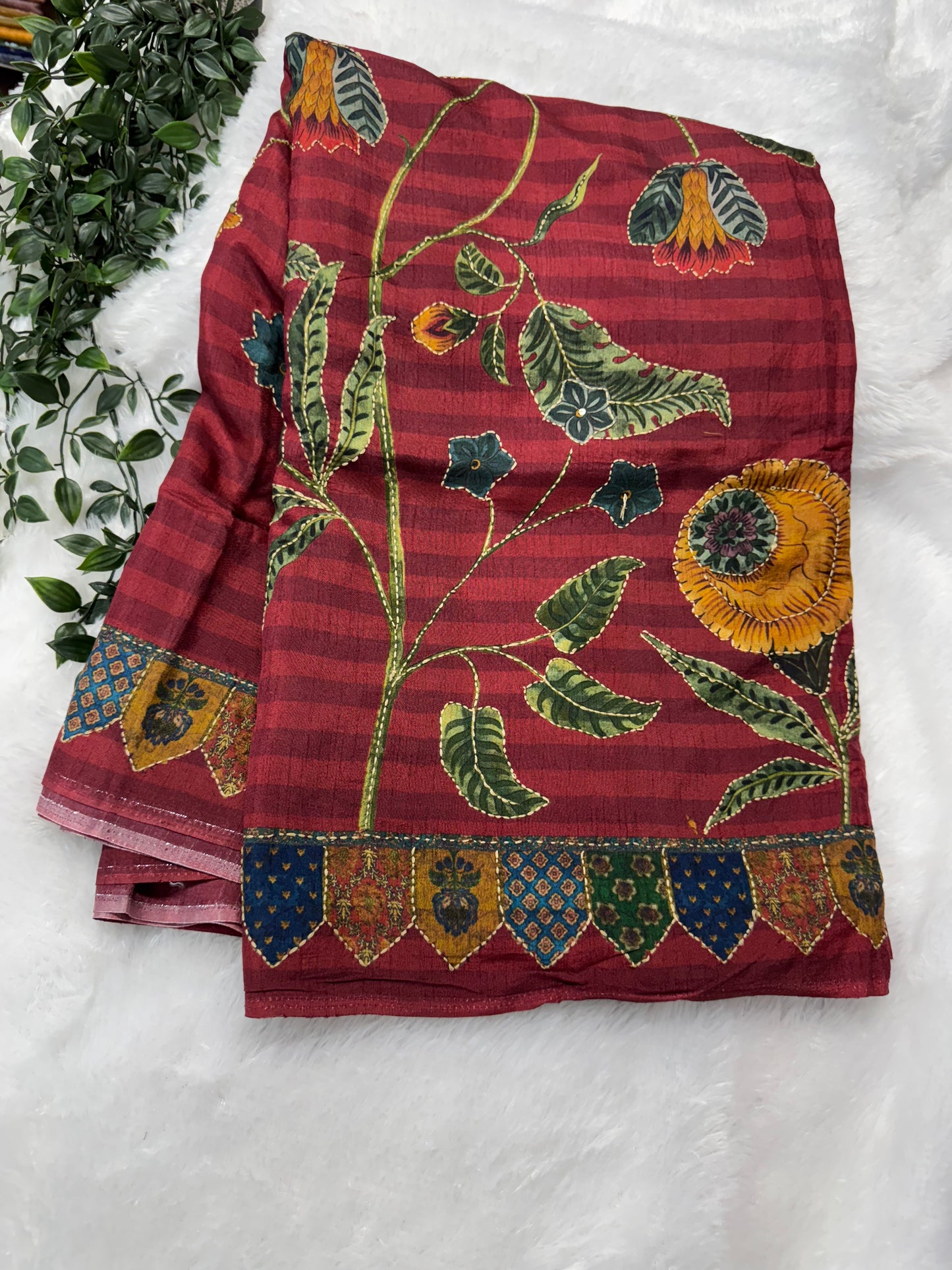 Dola silk Kantha work saree-SR1106C