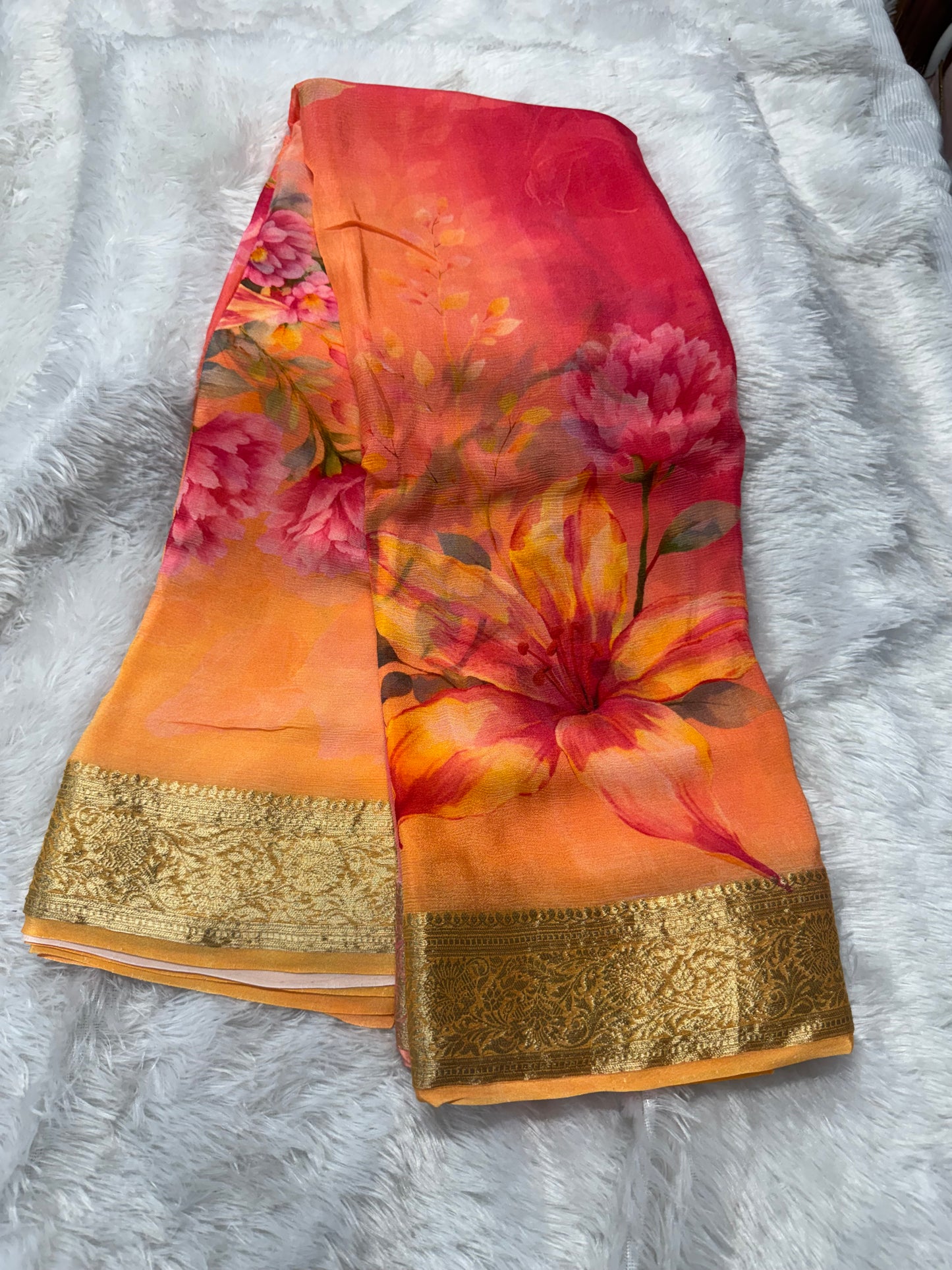 Pure chinnon digital print saree-SR1251C