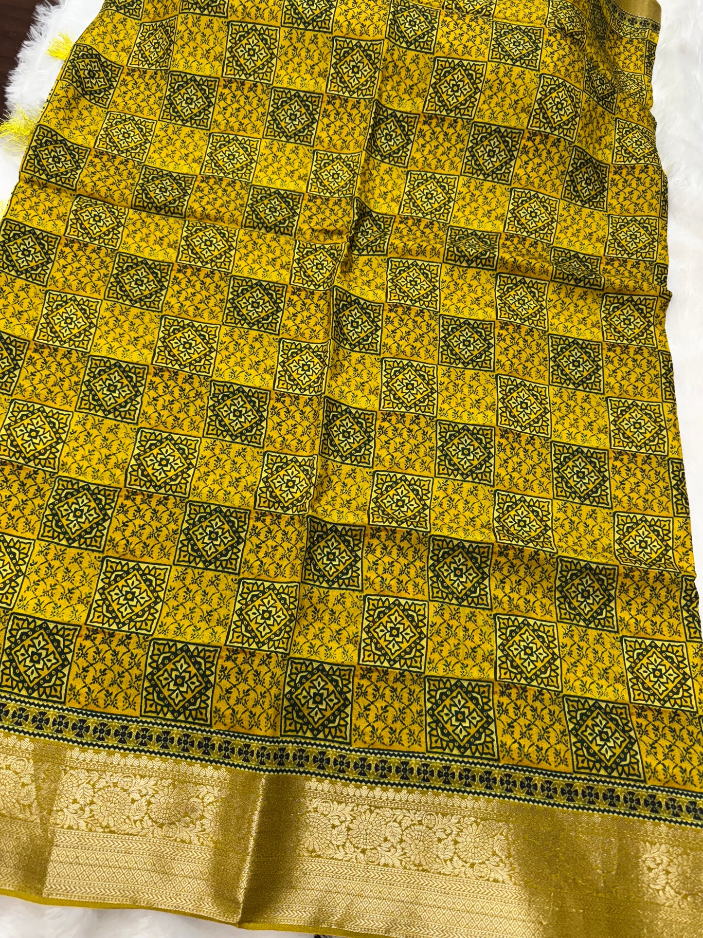 Kanchi crepesilk Ajrakh saree-SR1166B