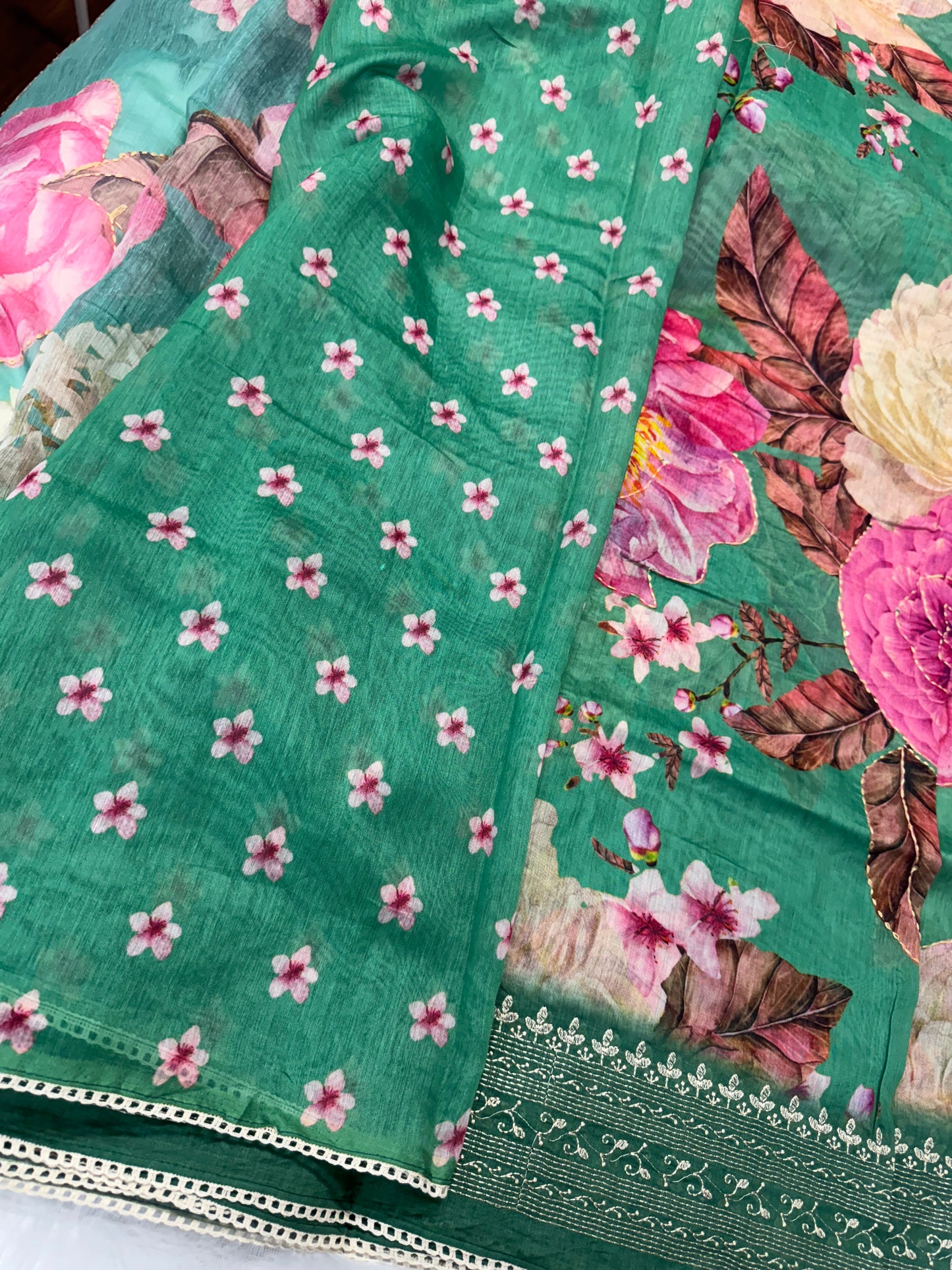 Chanderi Kantha work saree-SR1058B
