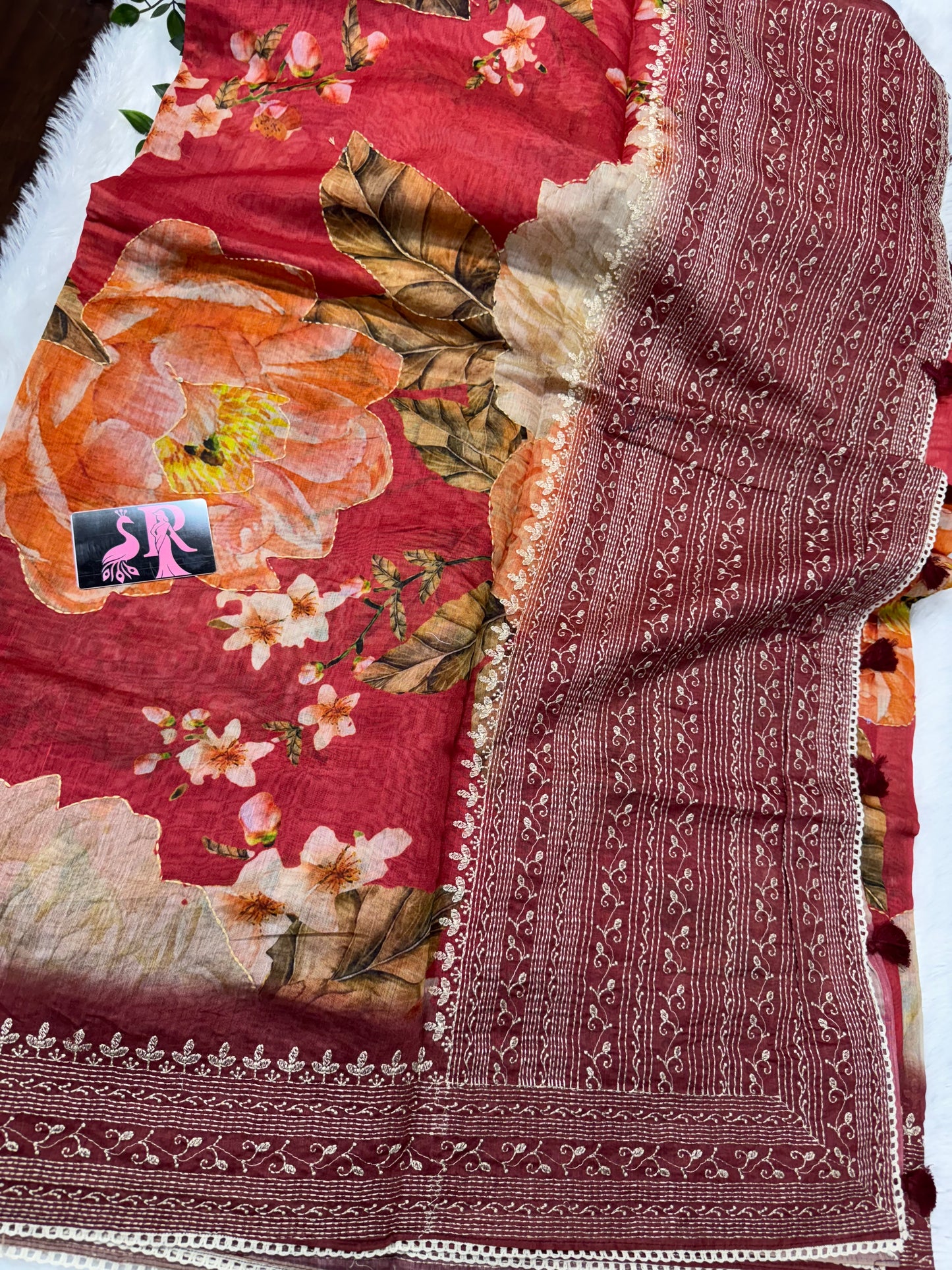 Chanderi Kantha work saree-SR1058D