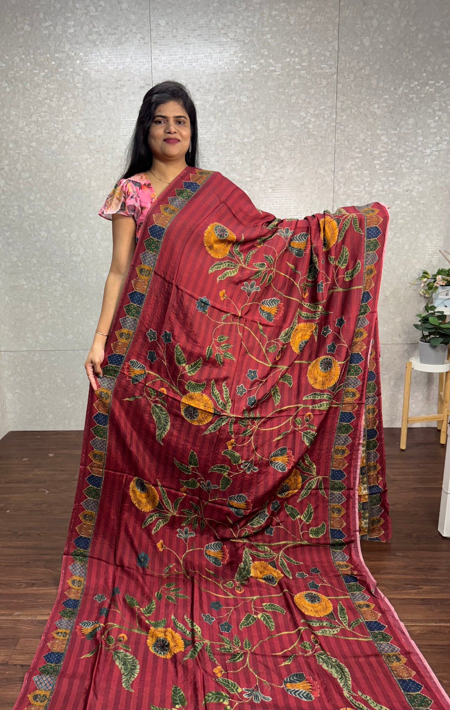 Dola silk Kantha work saree-SR1106C