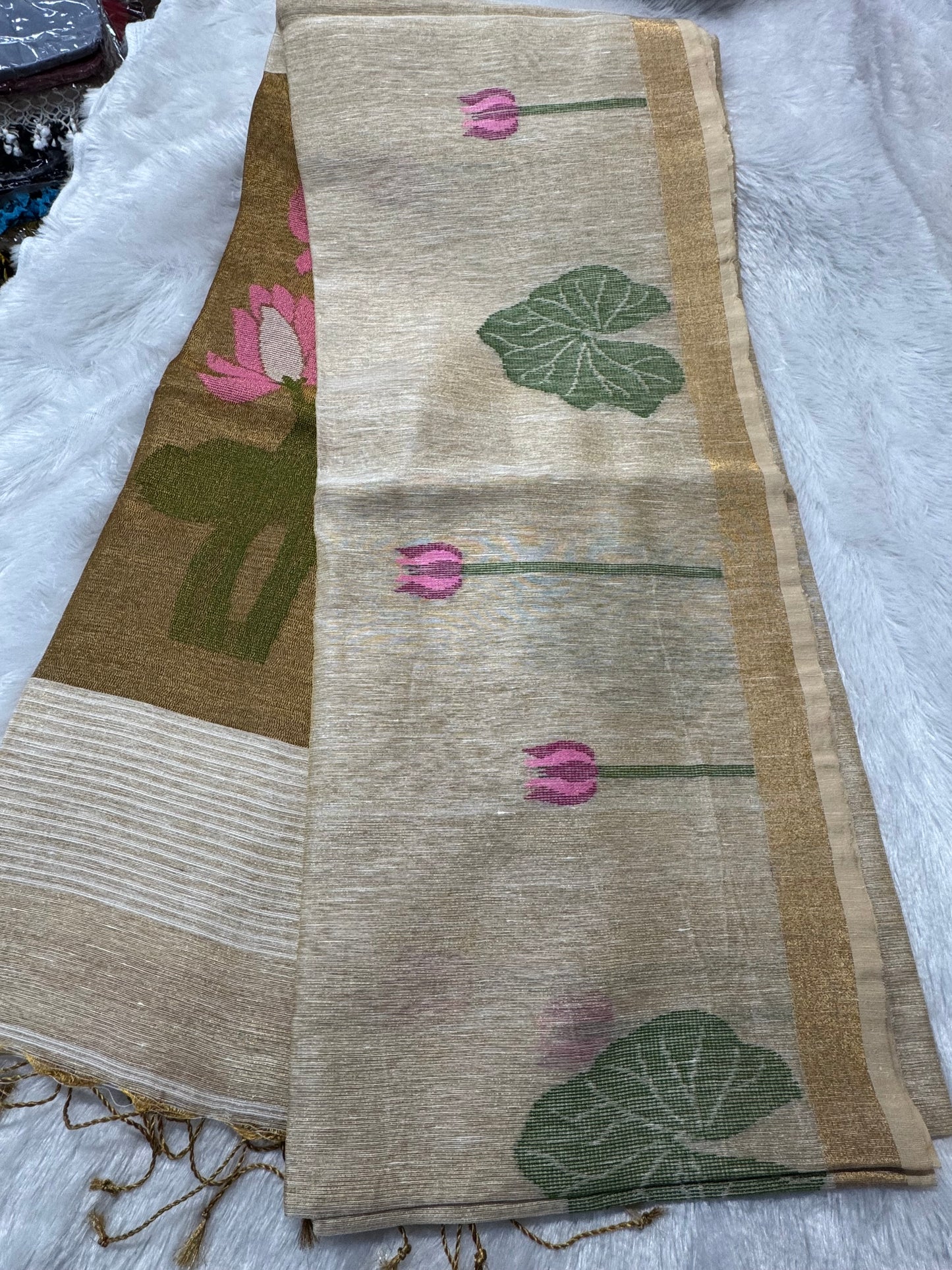Linen tissue jamdhani saree- SR1215F