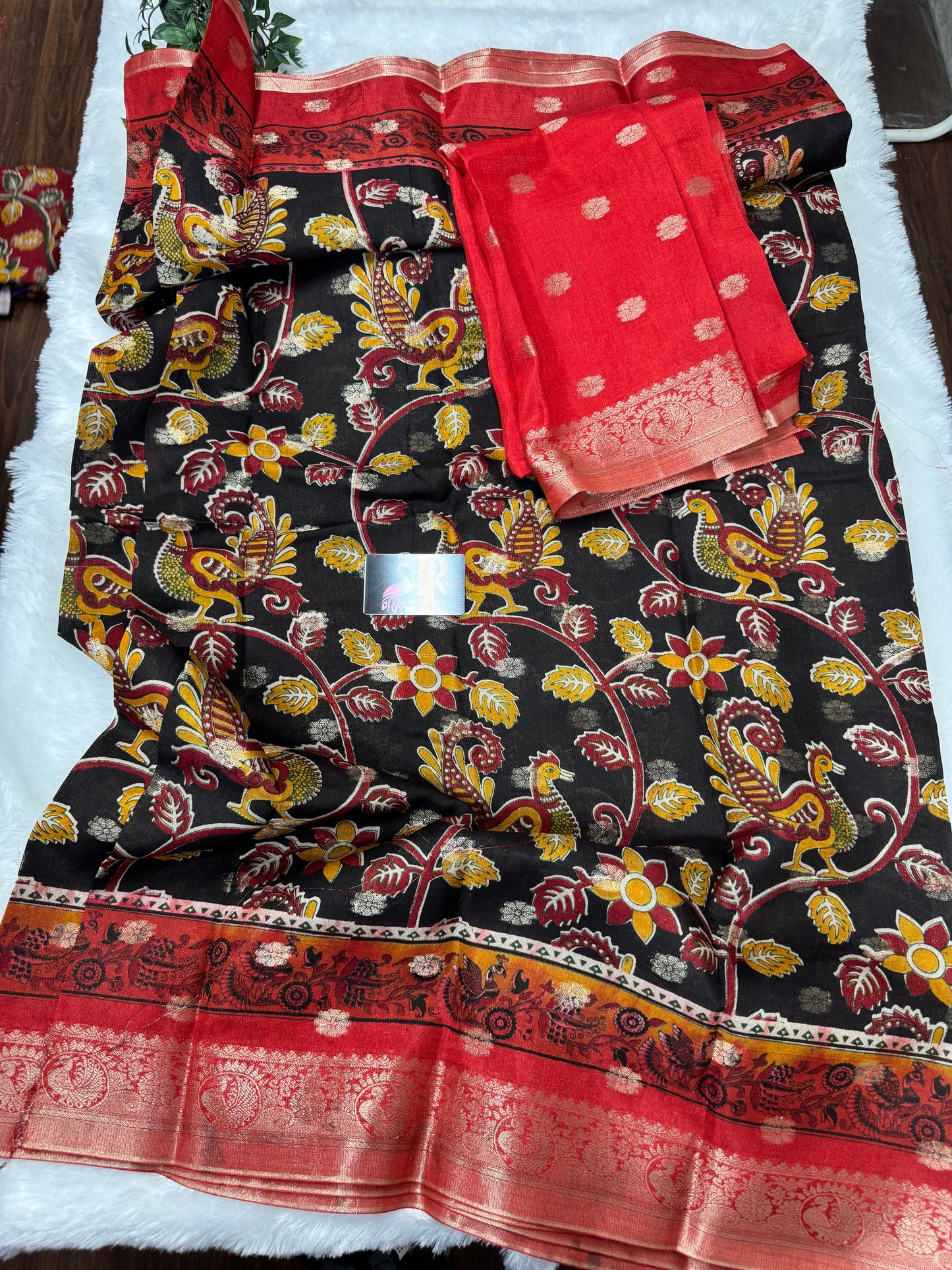 Jute Georget Kalamkari saree-SR1036C