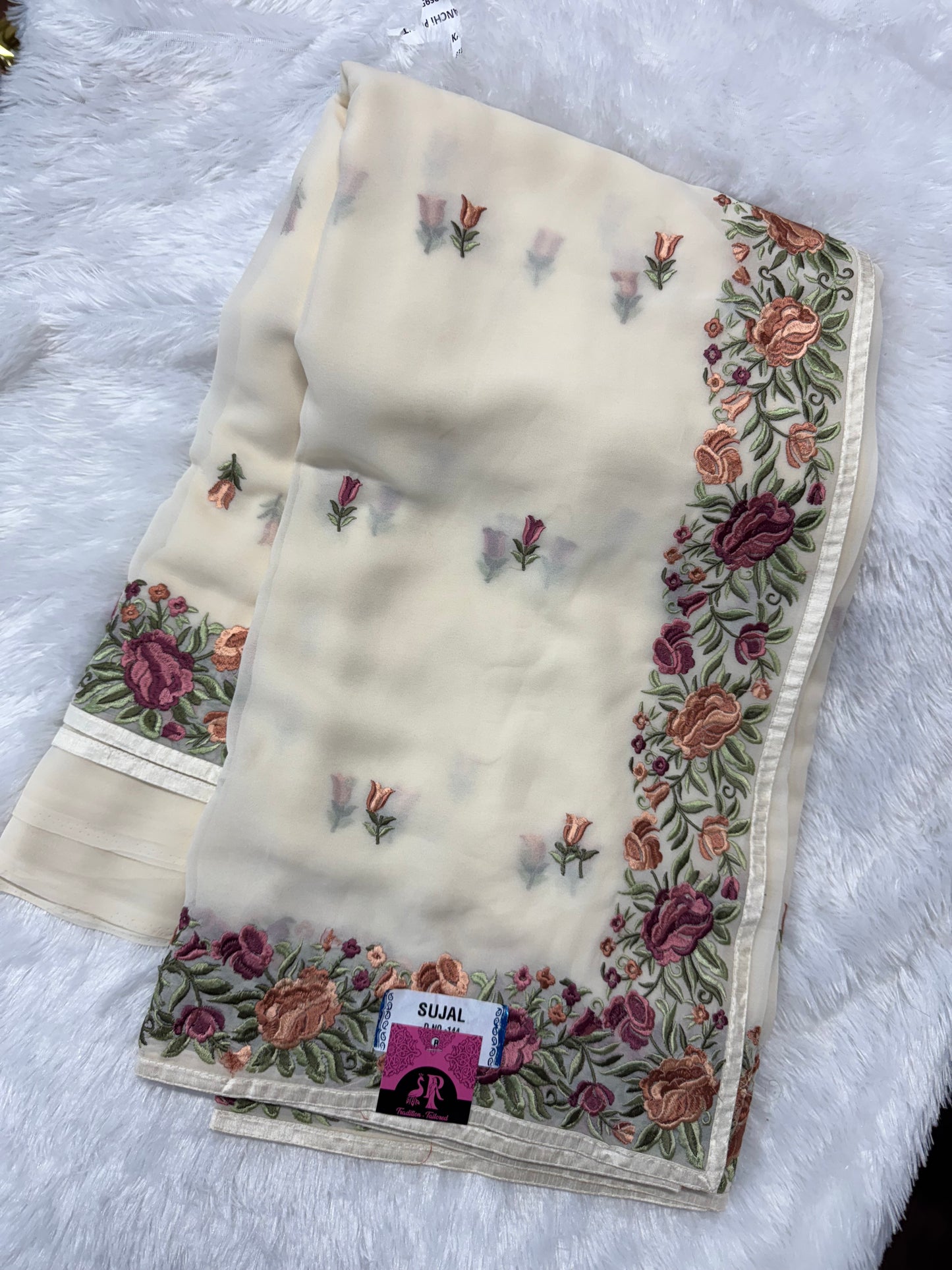 Parsi embroidery Georget saree-SR1127B