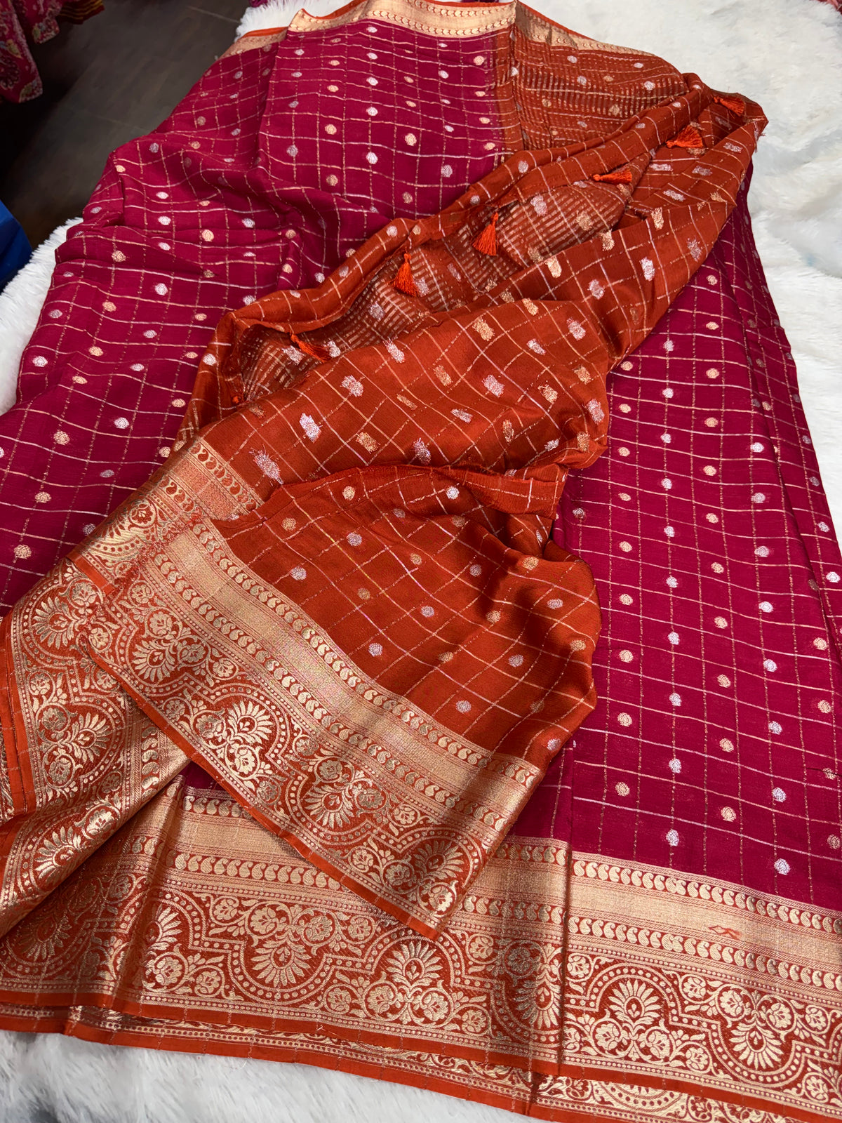 Pure chinnon zari checks saree-SR1319A