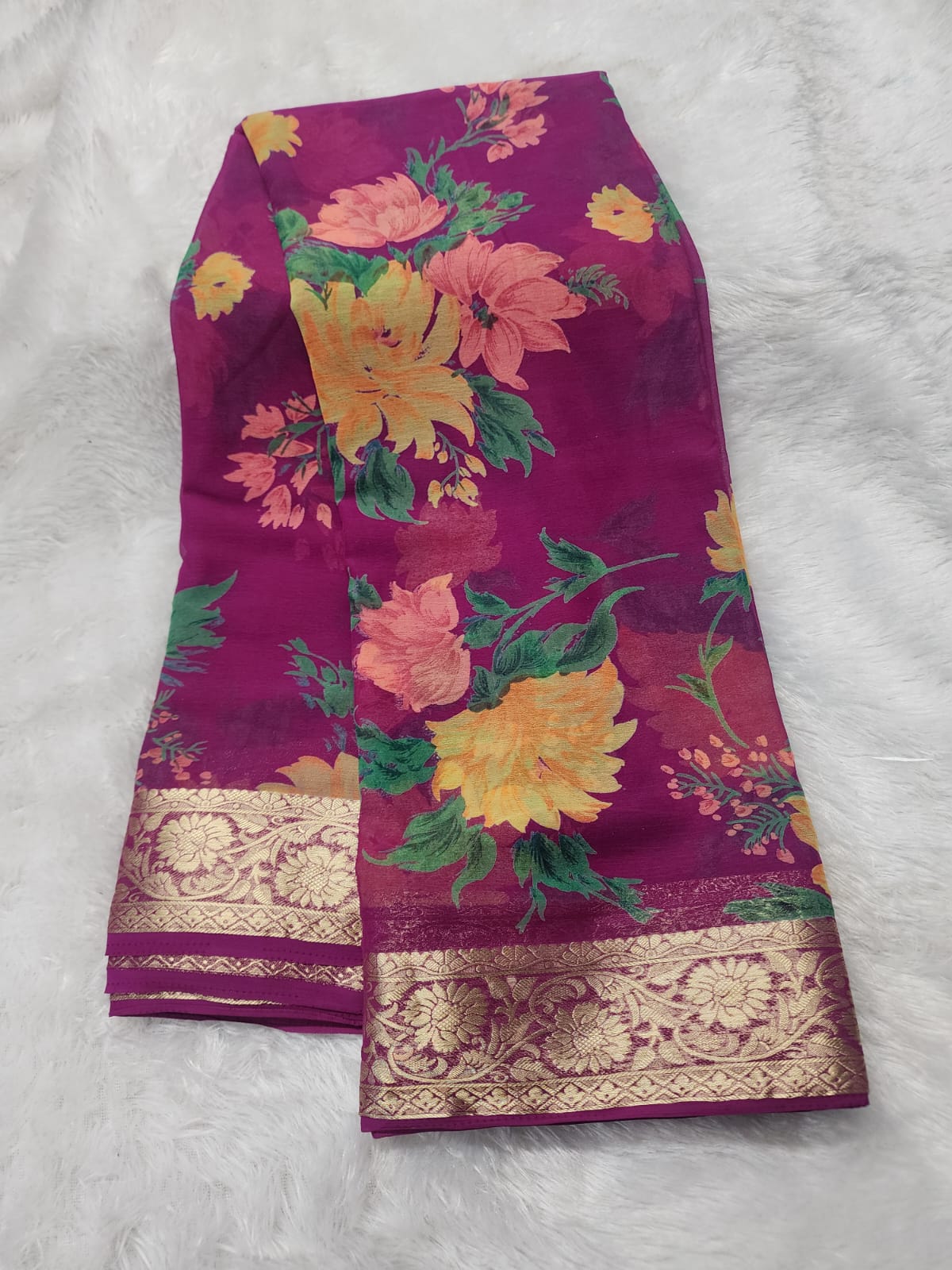 Soft chinnon digital print saree-SR1304C