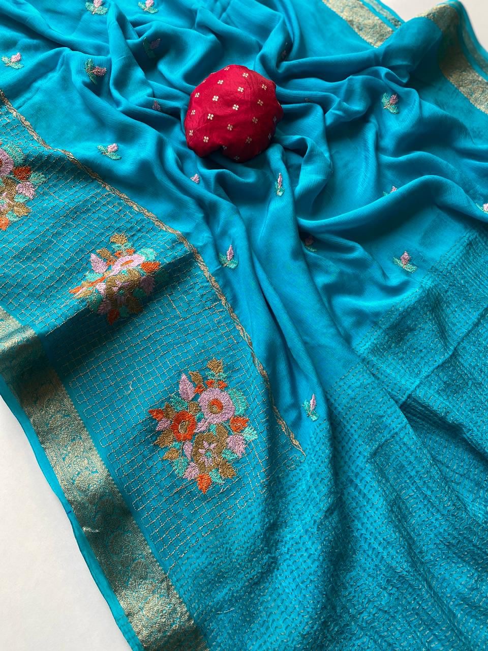 Pure Chinnon embroidery saree-SR1147C