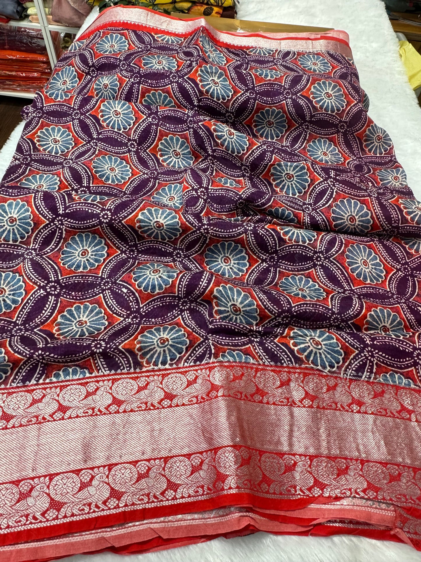 Mangalagiri pattu Ajrakh print saree-SR2022F