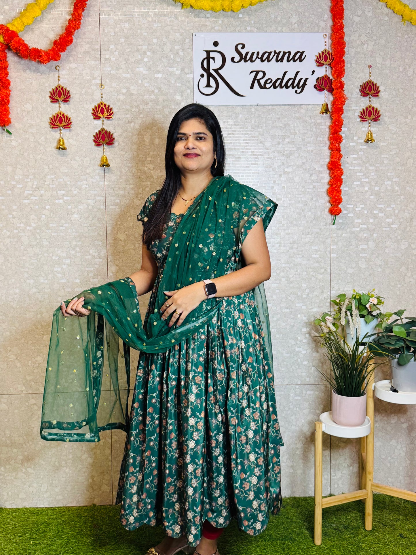Crepe Silk Floral Anarkali-SRA1001B