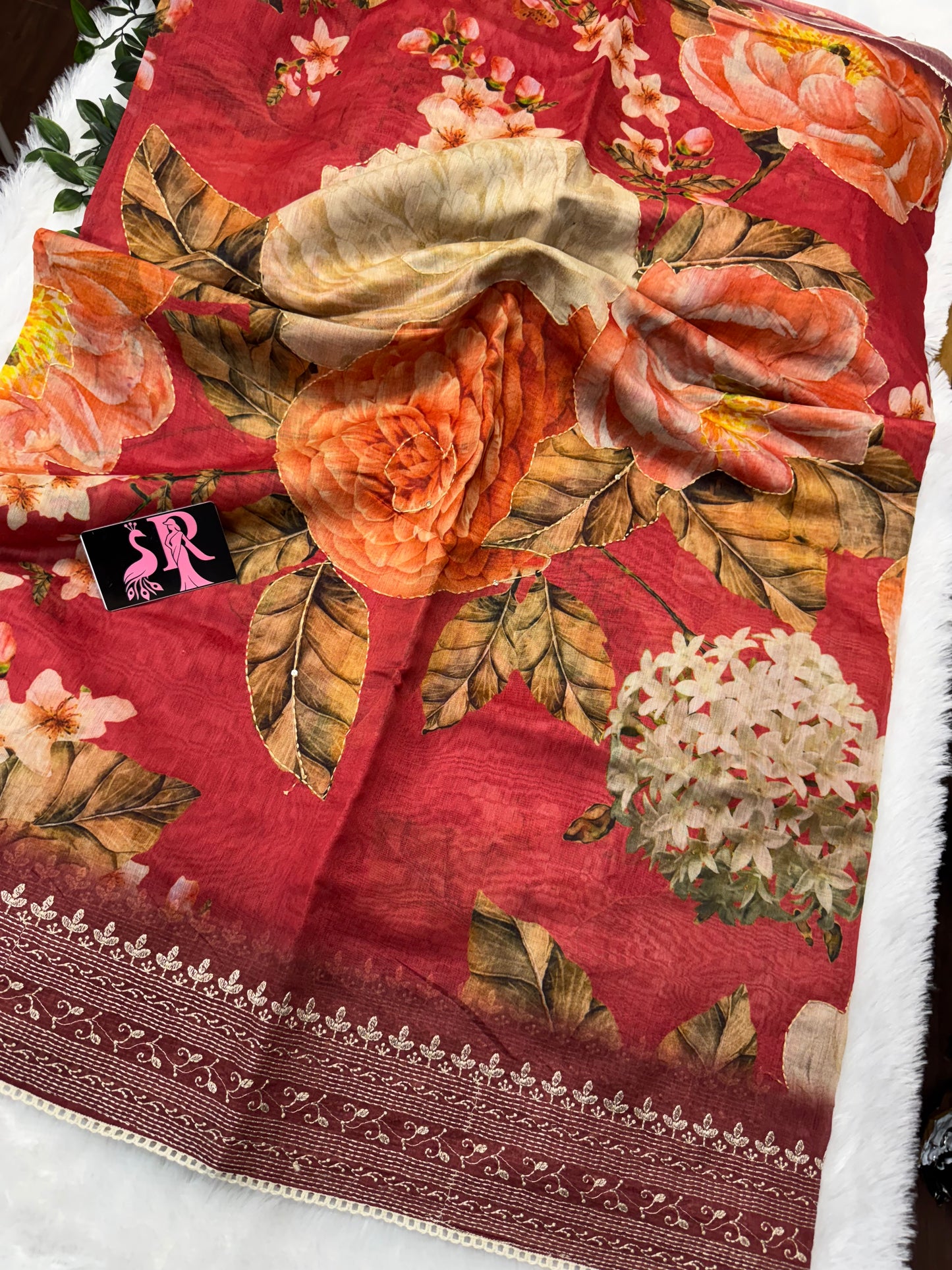 Chanderi Kantha work saree-SR1058D