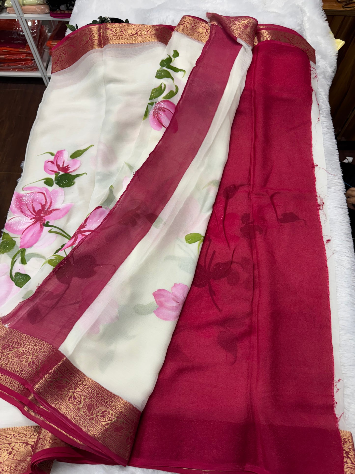 Pure chiffon hand paint sarees-SR1015A