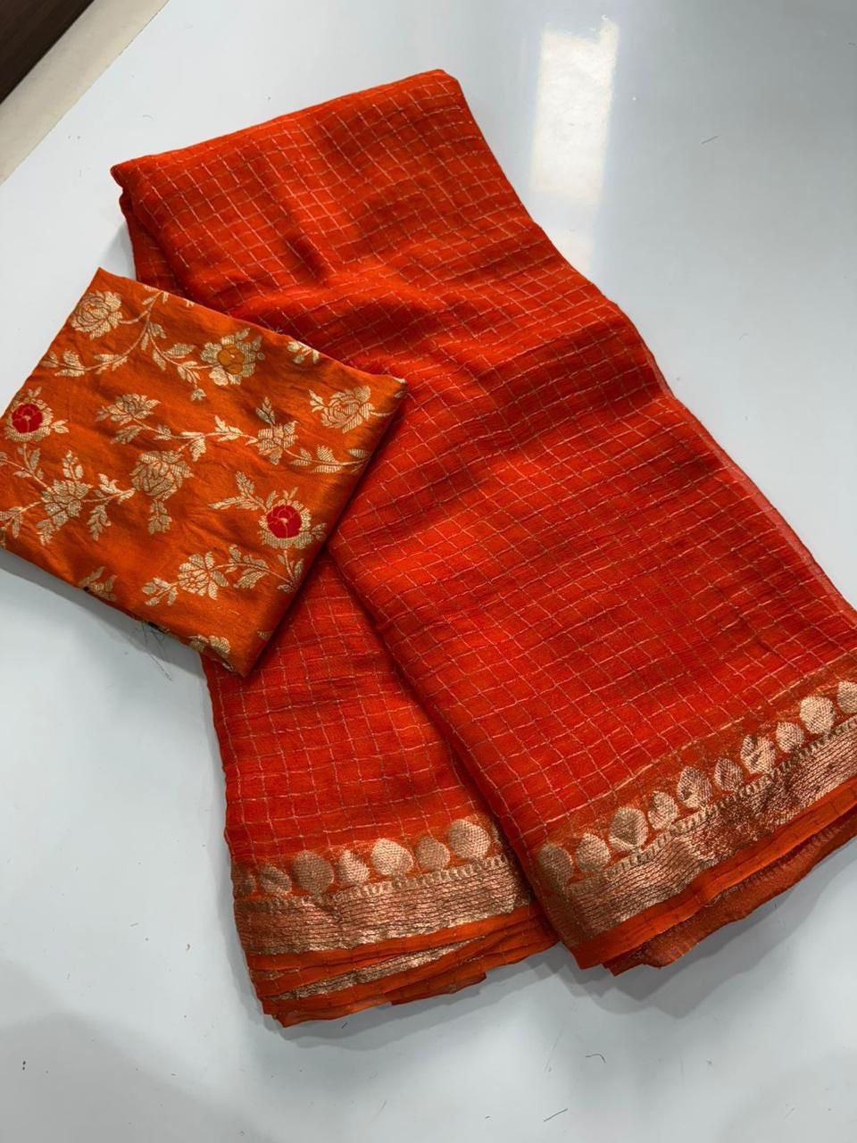 Viscose Georget checks saree-SR1212C